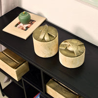 Aufbewahrungsbox - Schmuckdose aus Naturstein mit Messing-Deckel - Runde Design-Dose Aurea Travertina