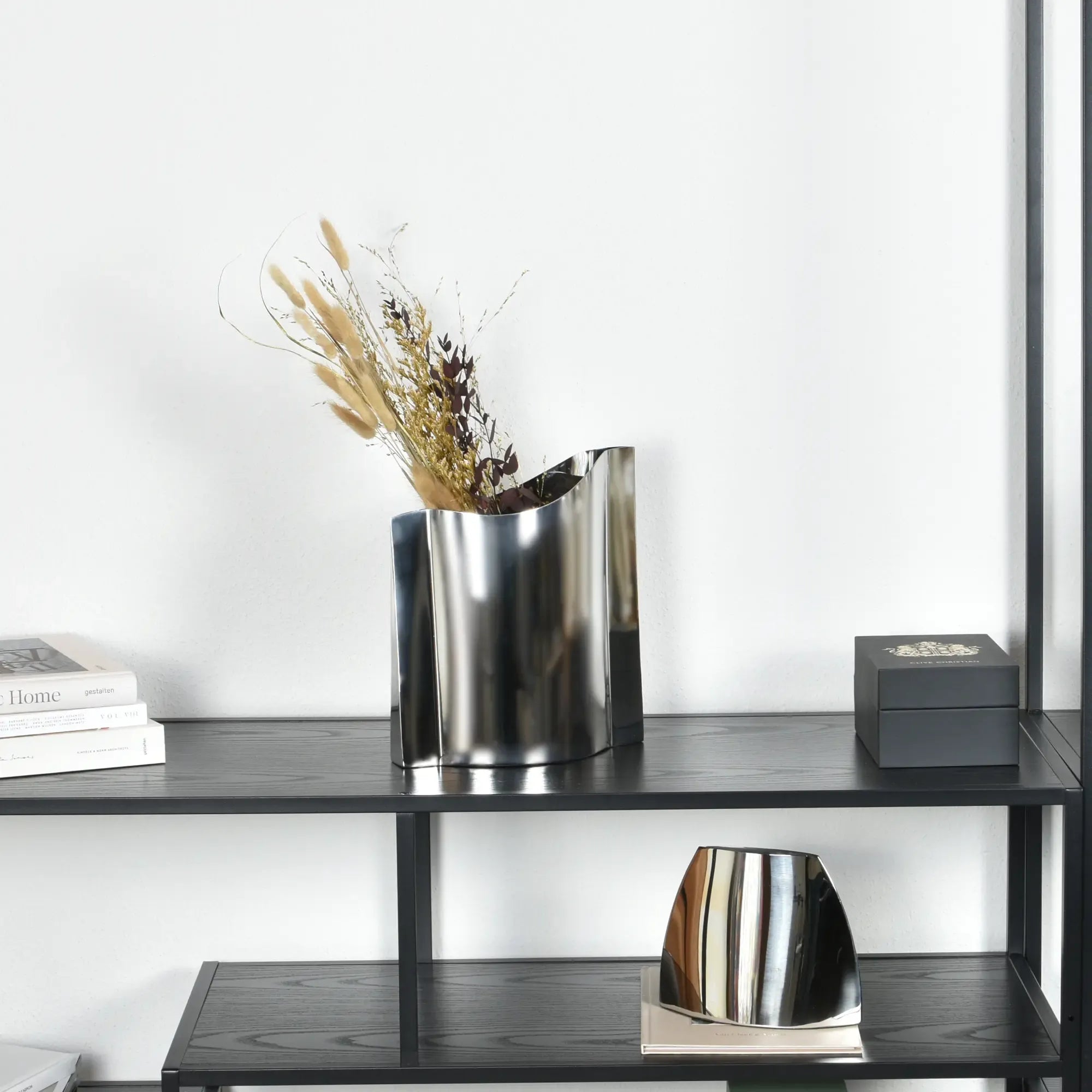 Edelstahlvase - glänzend poliert - Blumenvase Wellenform Mirra Klein