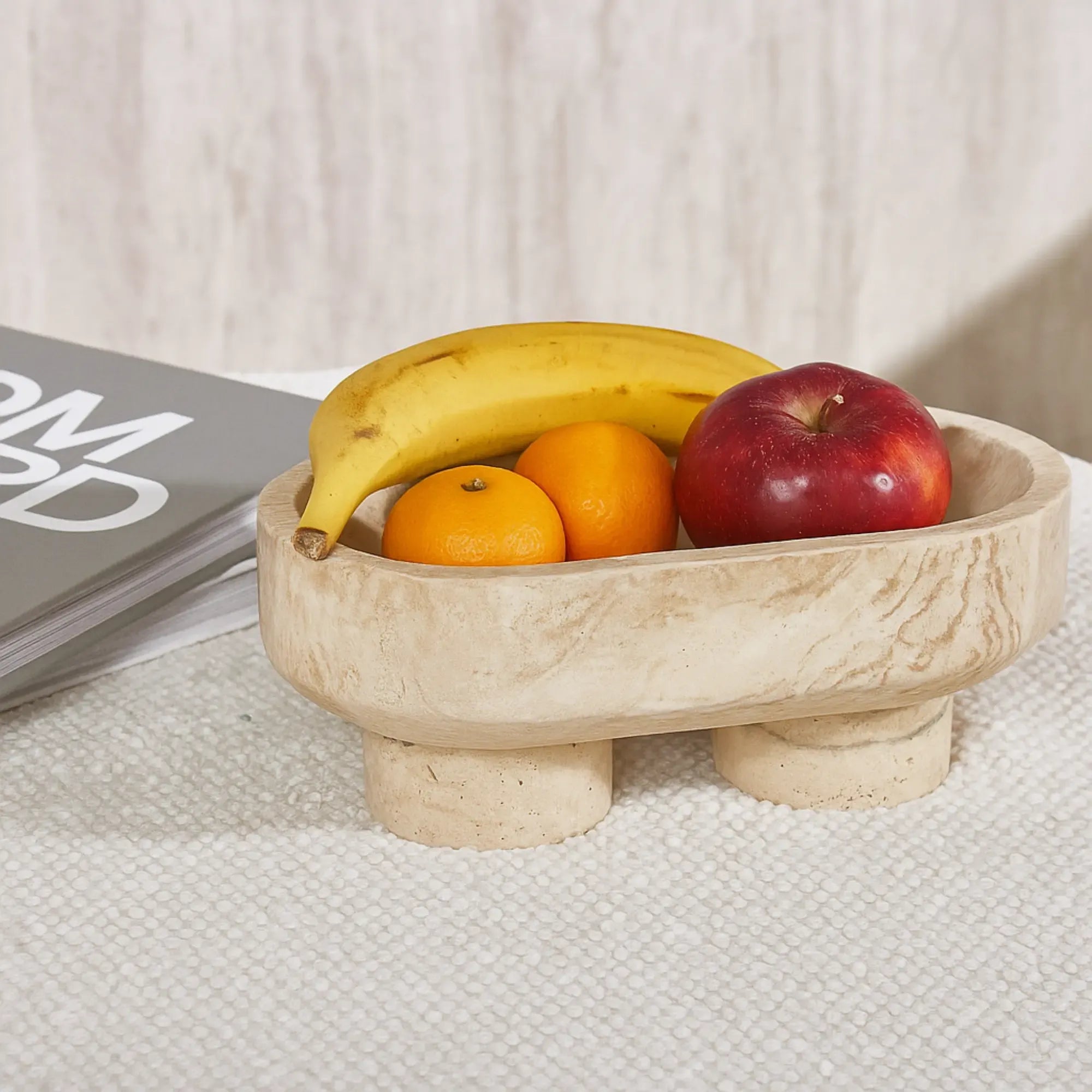 Travertin-Schale - oval auf 2 Füßen - Dekoration- Küchenschale Argos