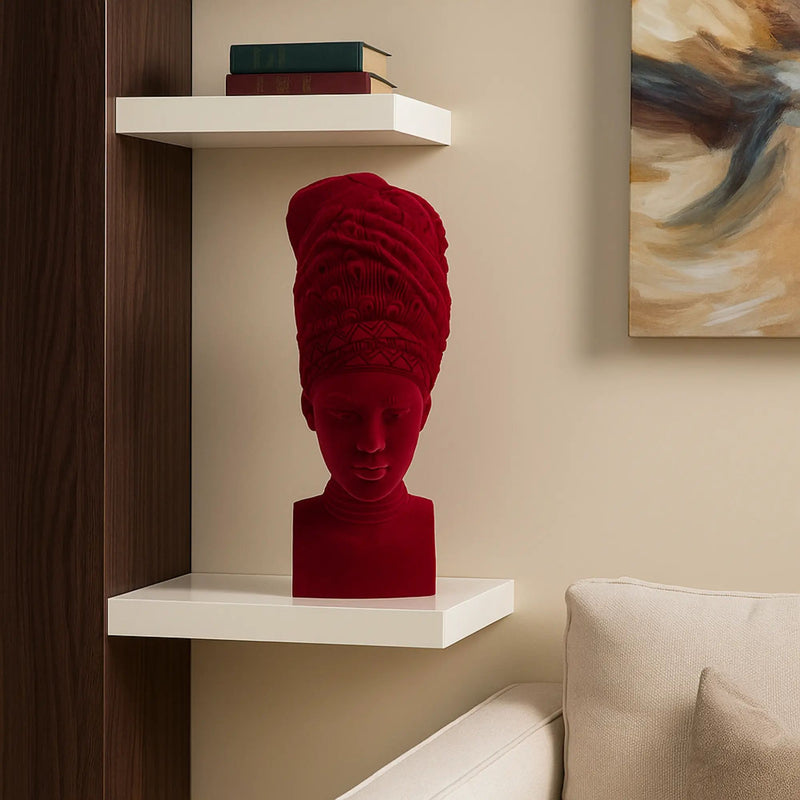 Samtdeko - Damenkopf Büste - Samt-Figur rote Deko-Figur Adeola