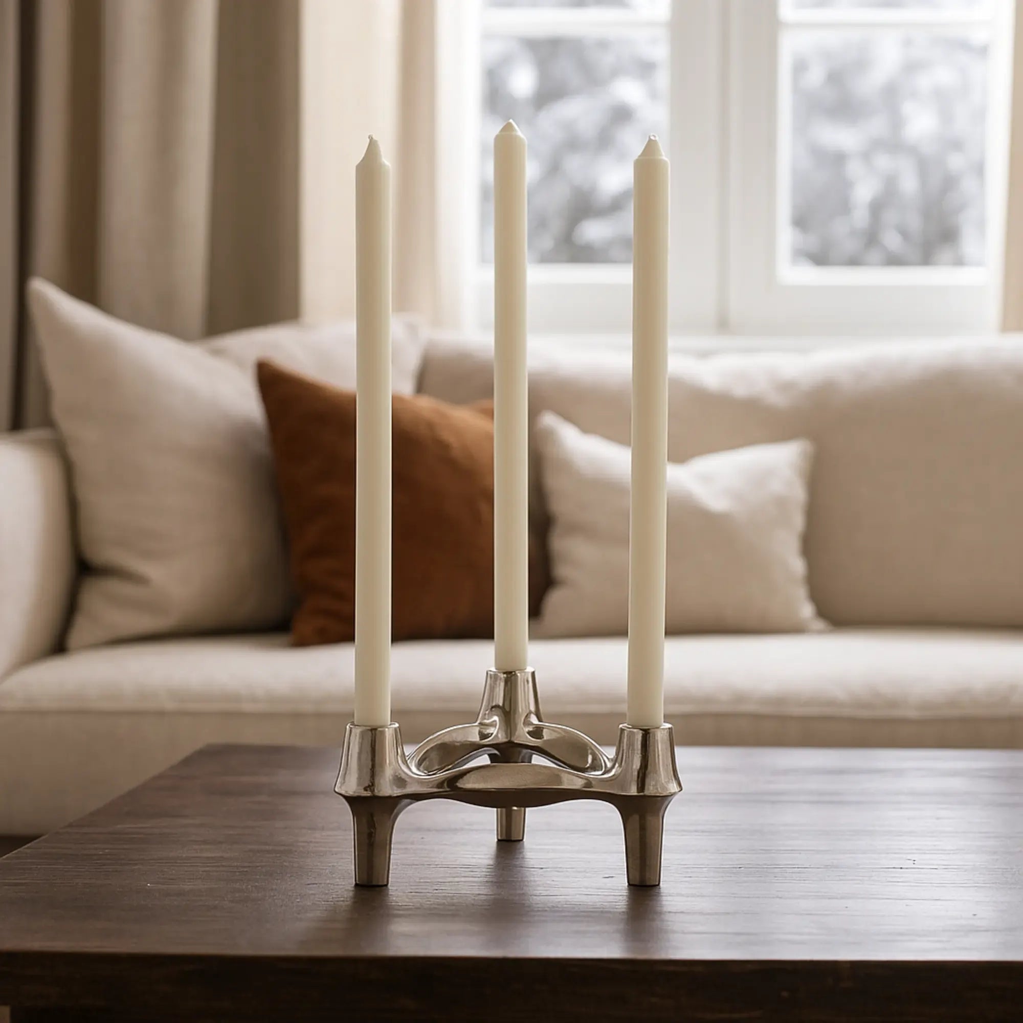 Kerzenständer - Modularer Kerzenhalter aus verchromtem Metallguss – BMF Nagel Design Trinitas Silber