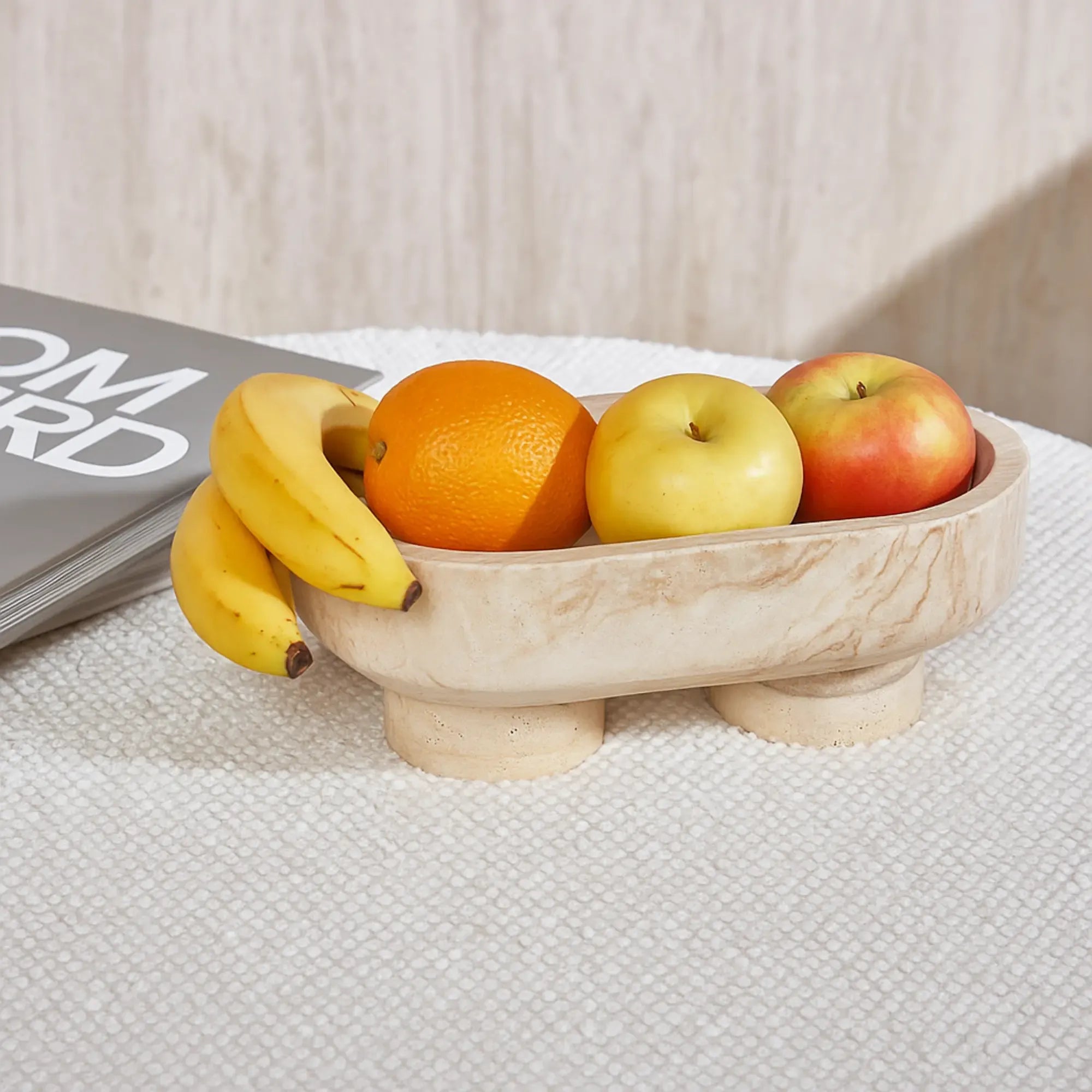 Travertin-Schale - oval auf 2 Füßen - Dekoration- Küchenschale Argos