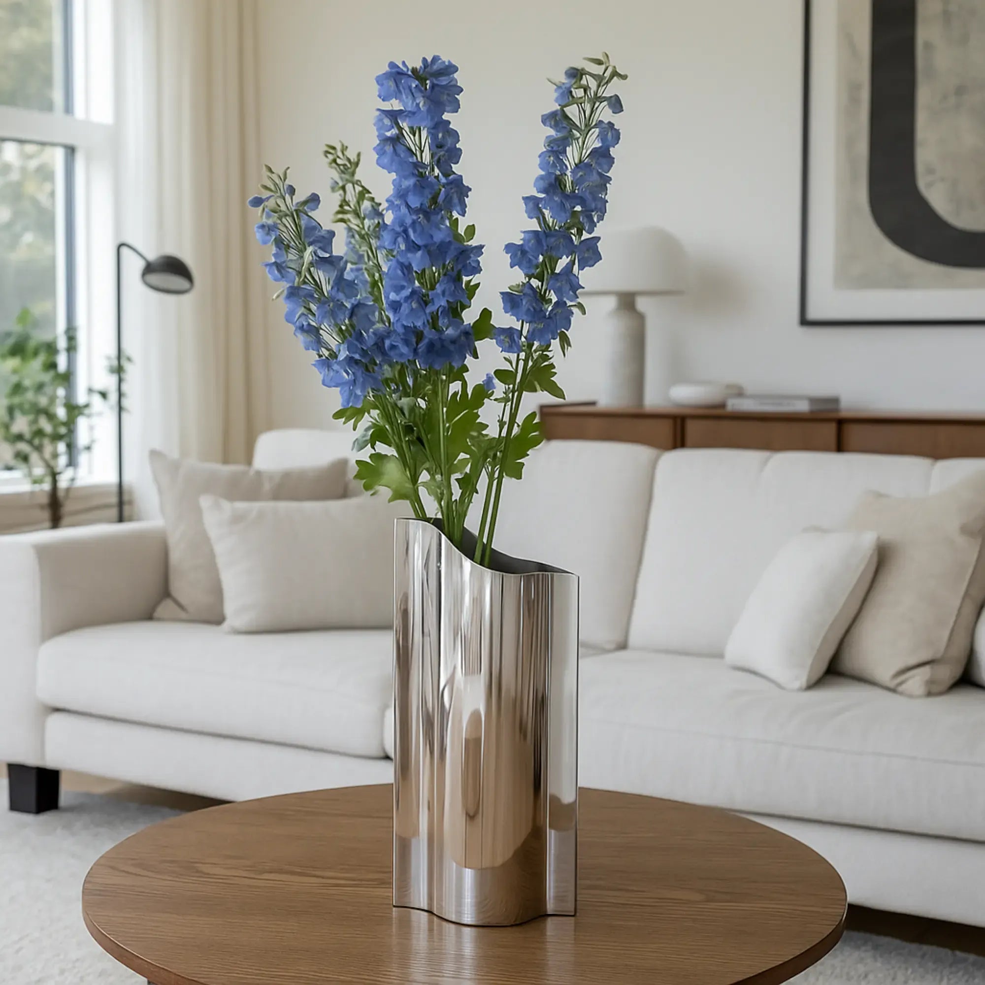 Edelstahlvase - glänzend poliert - Blumenvase Wellenform Mirra Groß