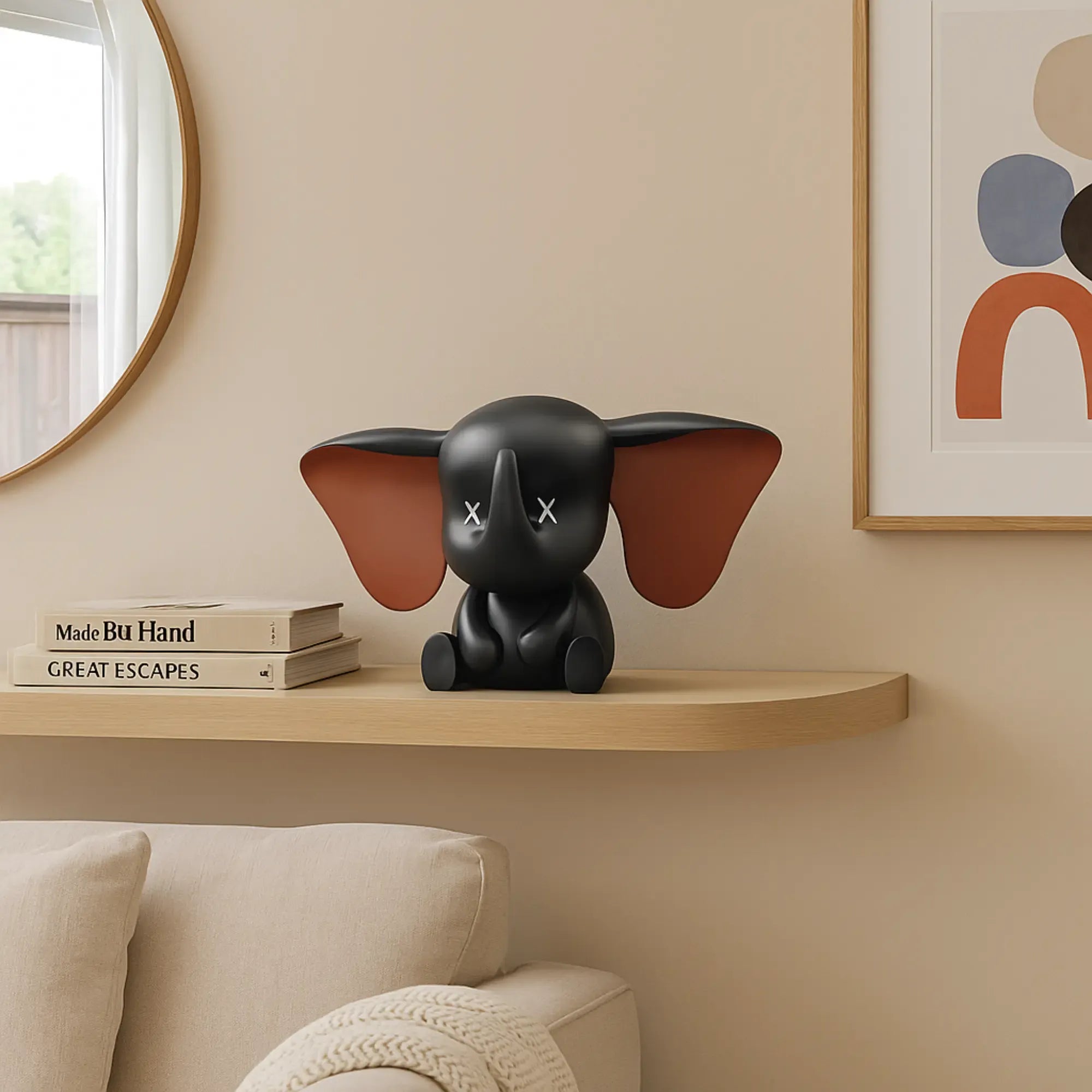 Cartoonfigur - Deko Skulptur Pop‑Art Jumbo Elefant schwarz Abstrakte – Cartoon-Toy – Designdeko Elephas Dumbo Sitzend