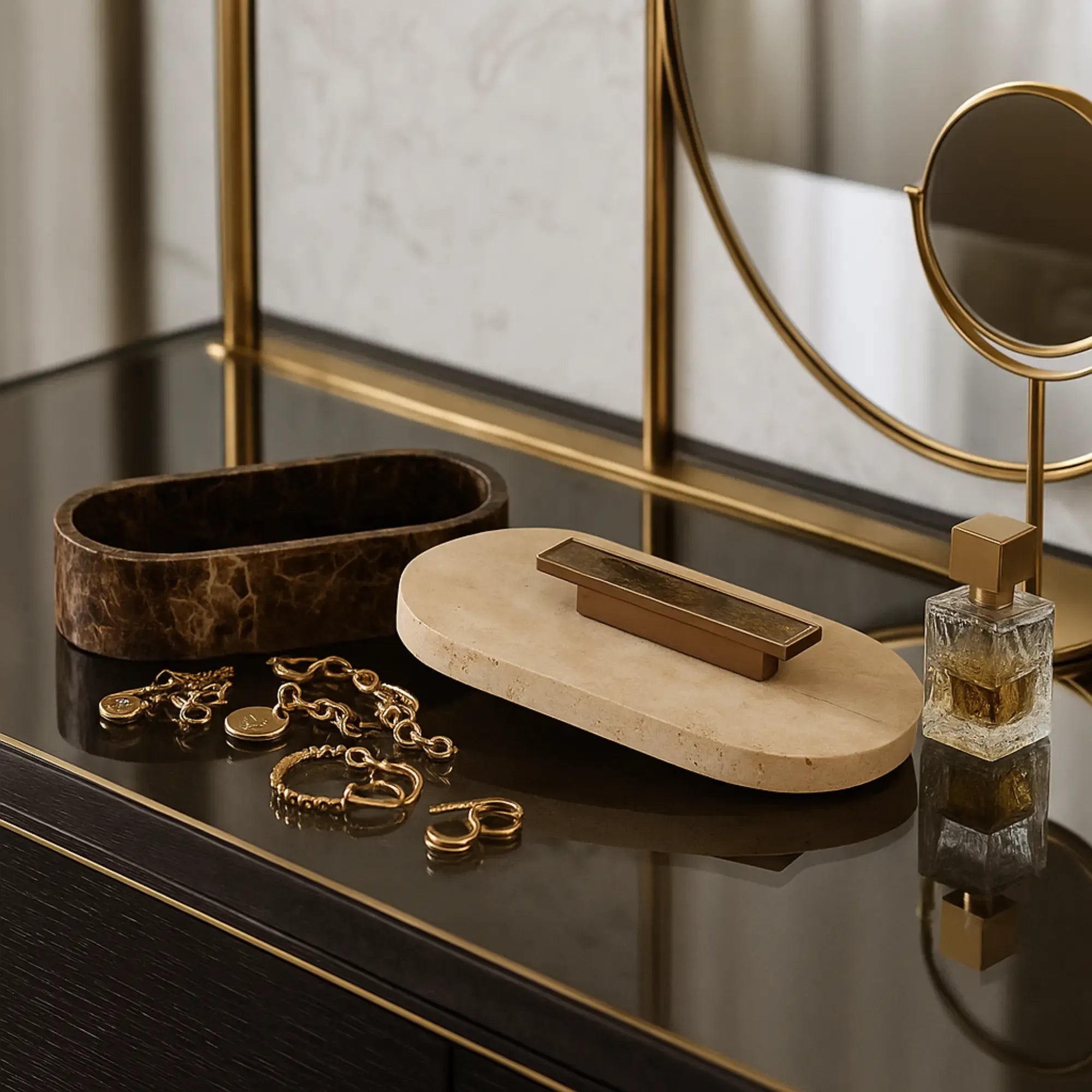 Marmordose - oval mit Deckel - Marmor-Schmuckkästchen schöne Box Roma Duo