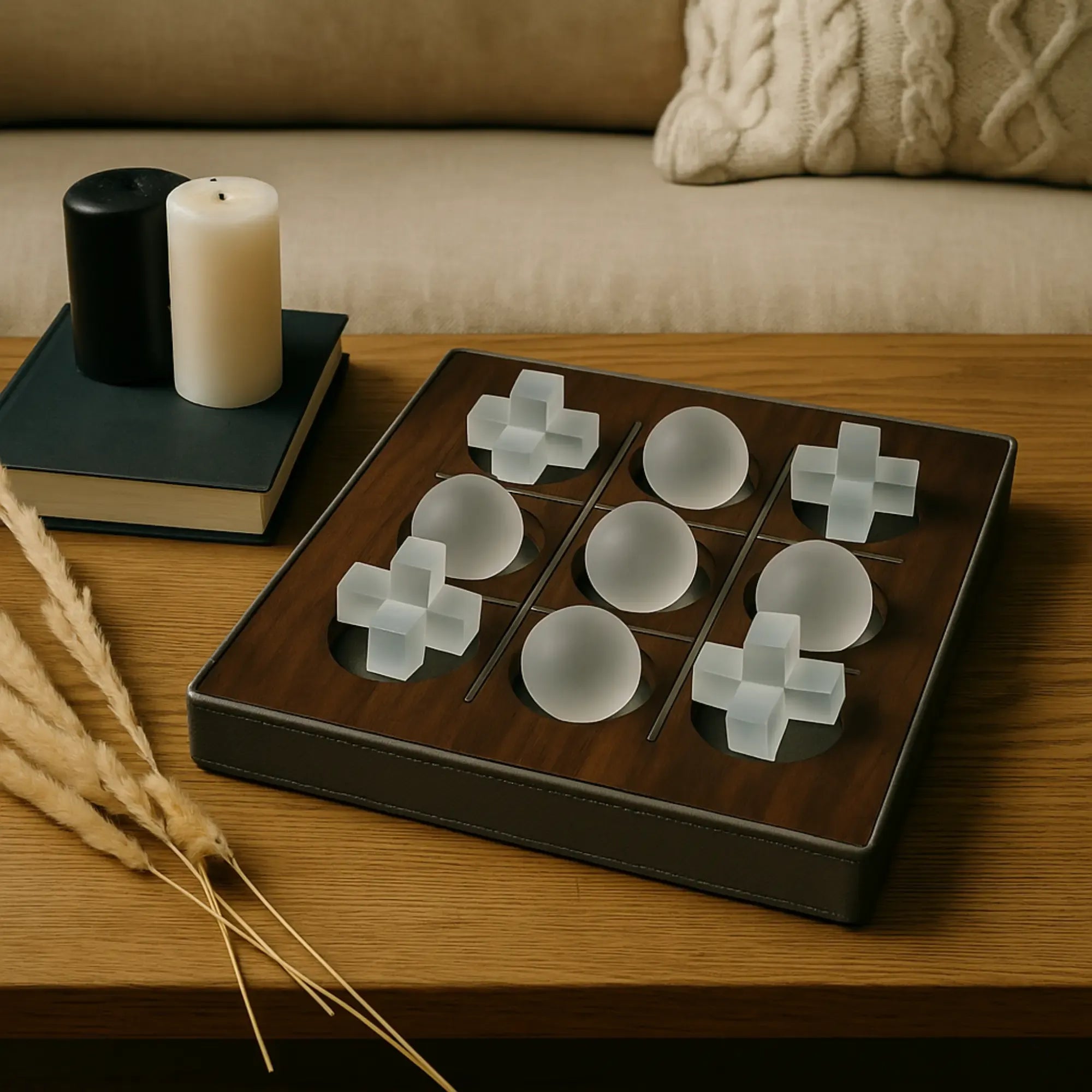 Tischspiel - Tic-Tac-Toe-Spiel - Glasfiguren Drei-Gewinnt-Set Brettspiel Aurora Luxe