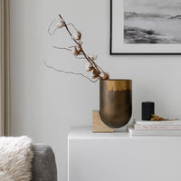 Vase - mit Travertinsockel - Bronze Standvase Design Tischdeko Vase Romano