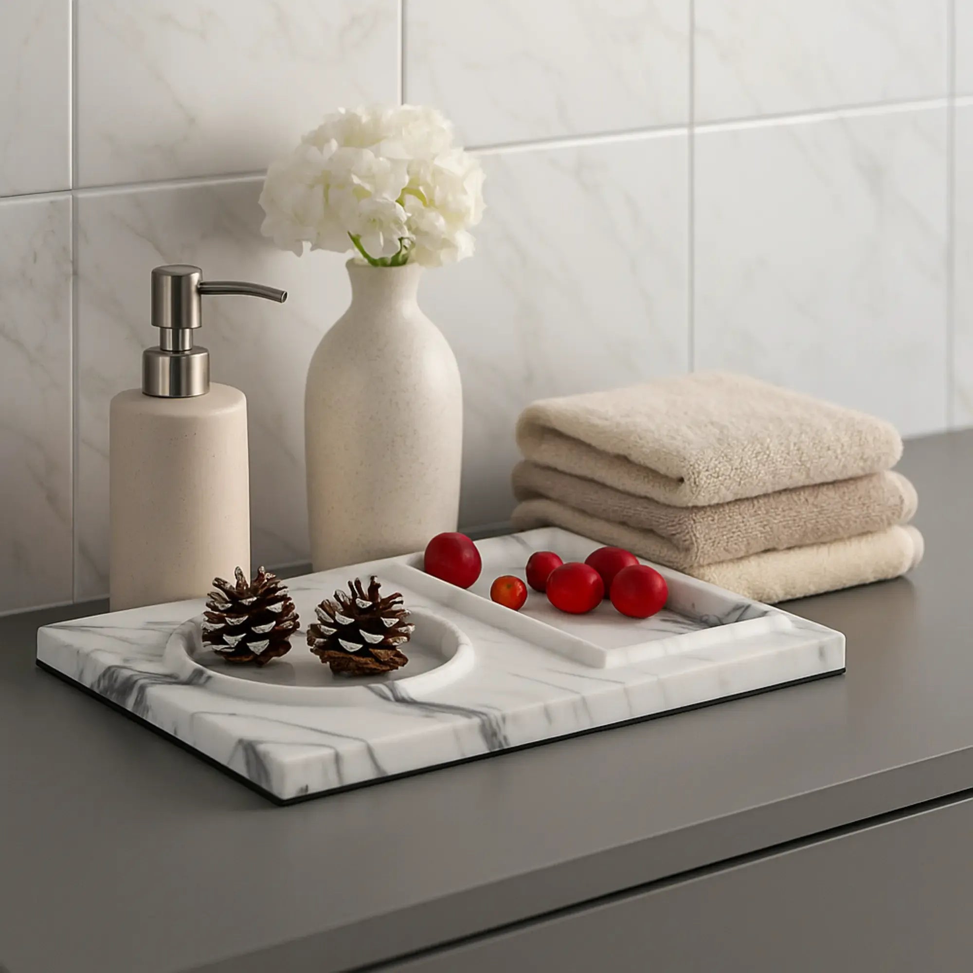 Marmortablett - rechteckige Form - Deko-Marmor-Platte Serviertablett Ablage Plateau Divisé