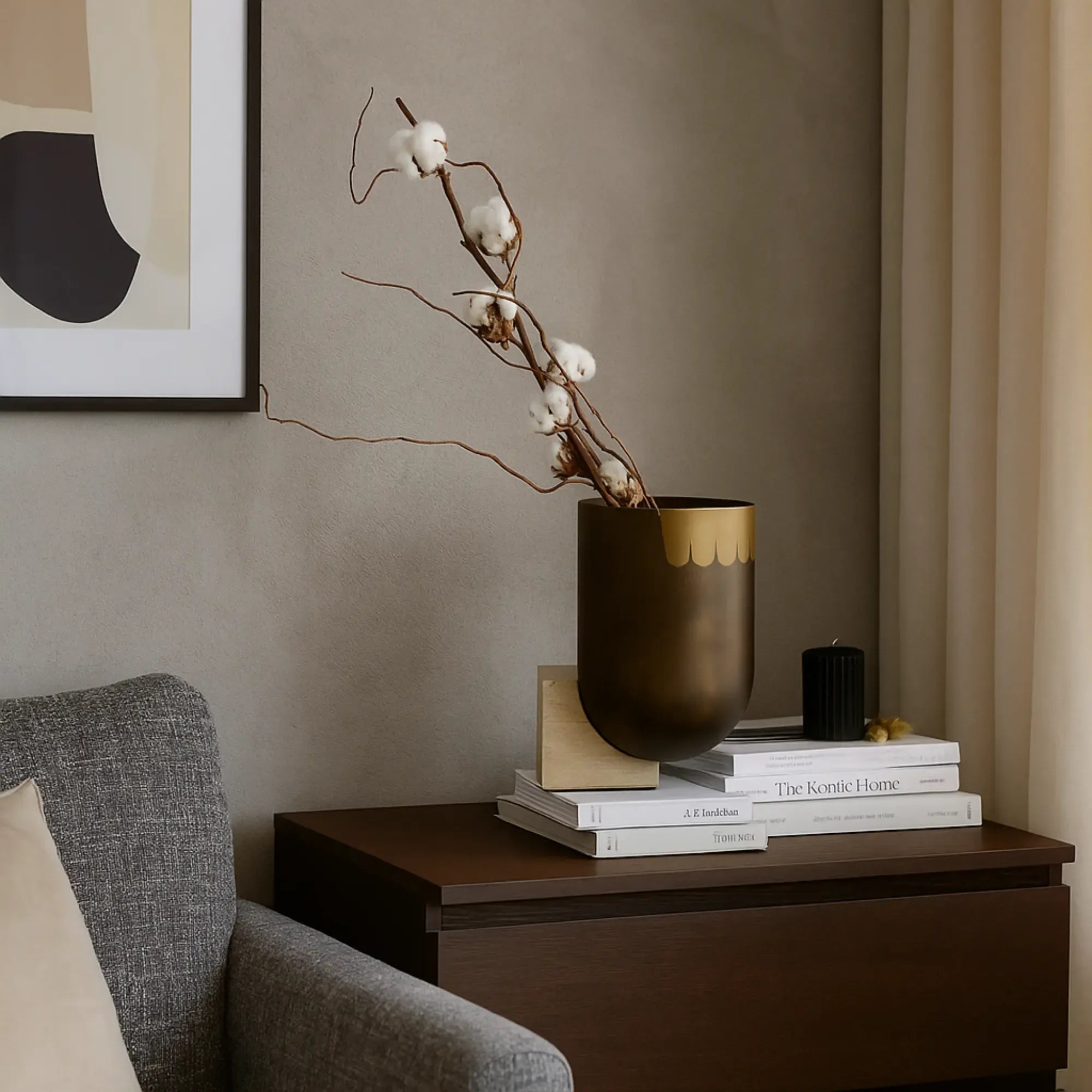 Vase - mit Travertinsockel - Bronze Standvase Design Tischdeko Vase Romano