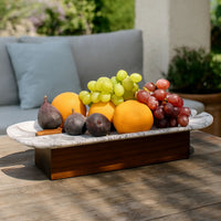 Marmorschale - auf Holzfuß - Designer Obstschale hochwertige Tischdeko Marbre Élégance