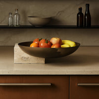 Runde-Schale - mit Travertinsockel - Unikale Dekoschale bronze Obstschale Romano