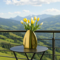 Edelstahlvase - goldglänzend - Tischvase oval edle Dekorationvase Calcolo