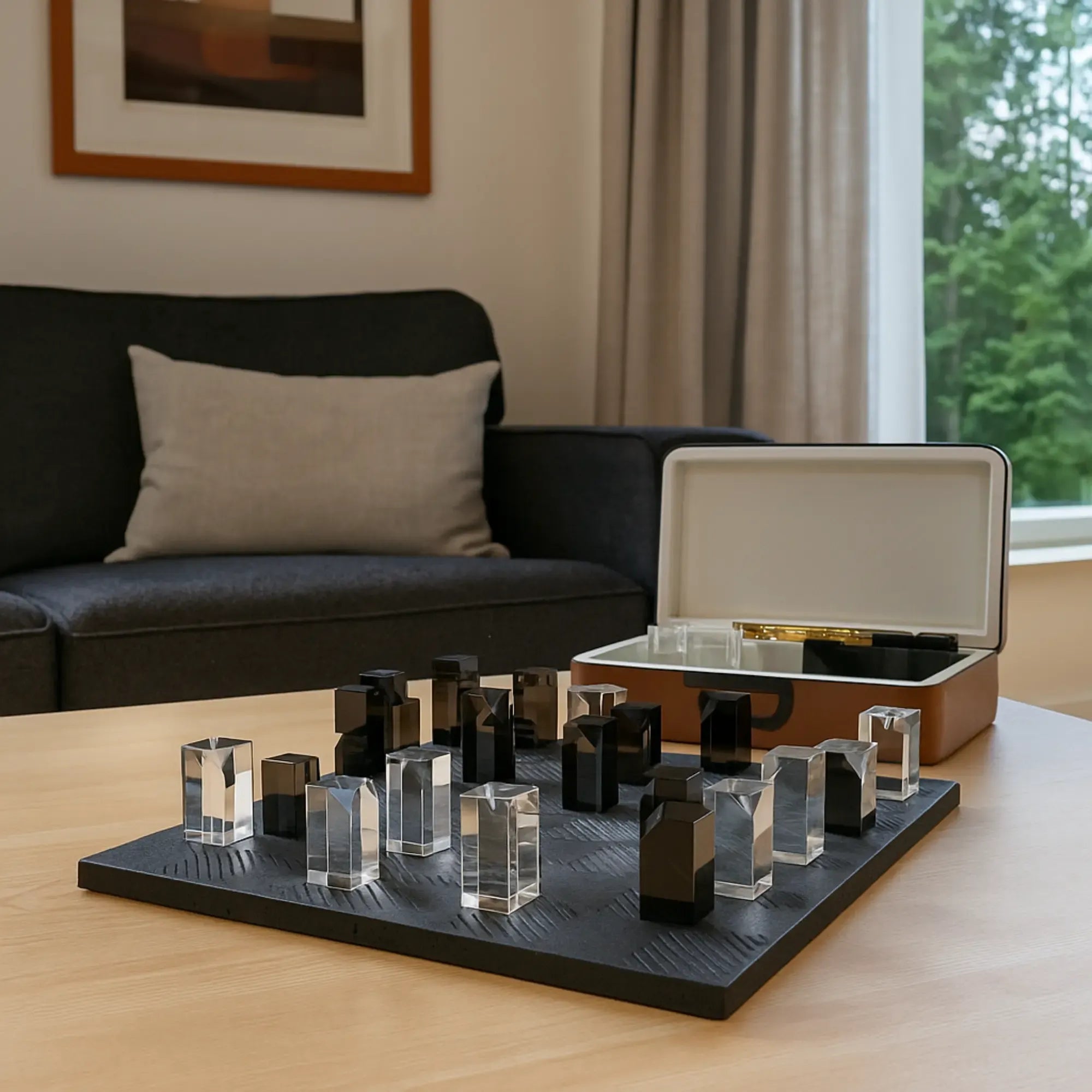 Schachspiel - Naturstein und Glas - Modernes Schachspiel edles Schachset Luxe Strategica