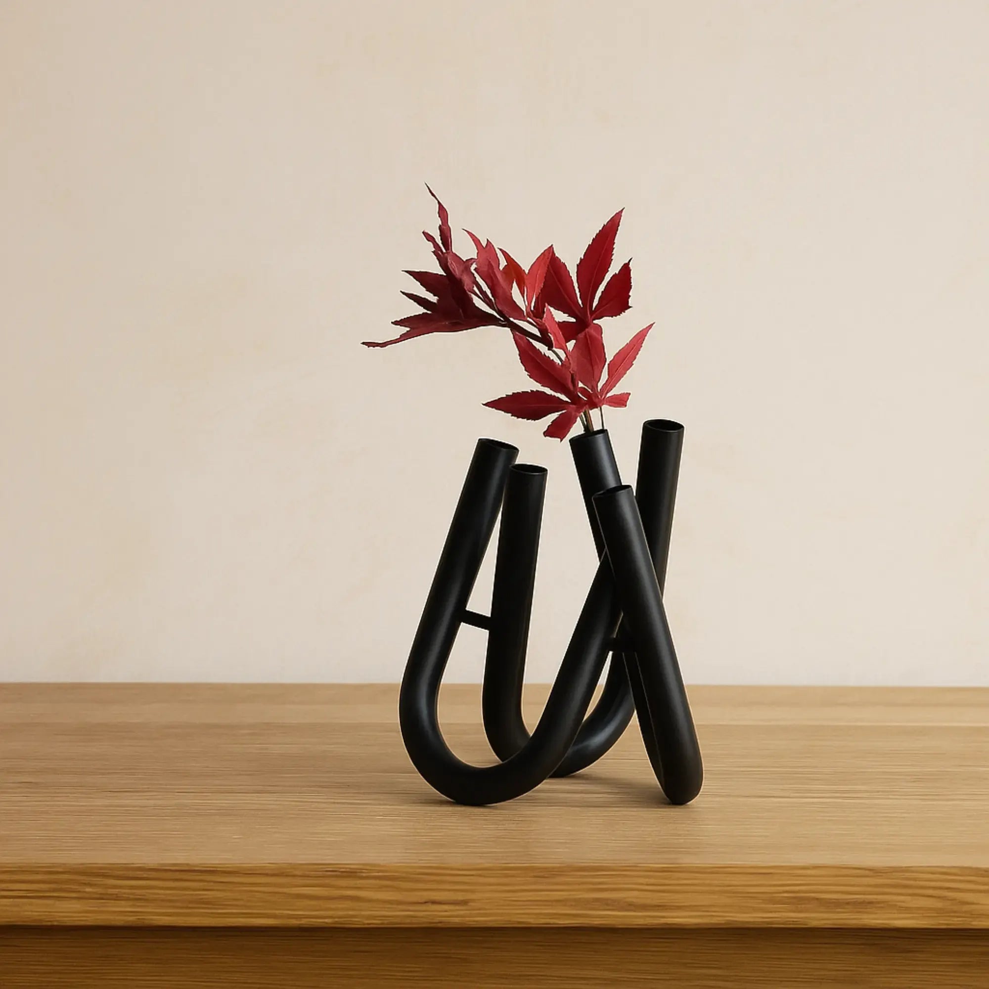 Edelstahlvase - U-Förmig - 6 Öffnungen Tischvase mit 3 Vasenarmen moderne Vaso Eterno Schwarz