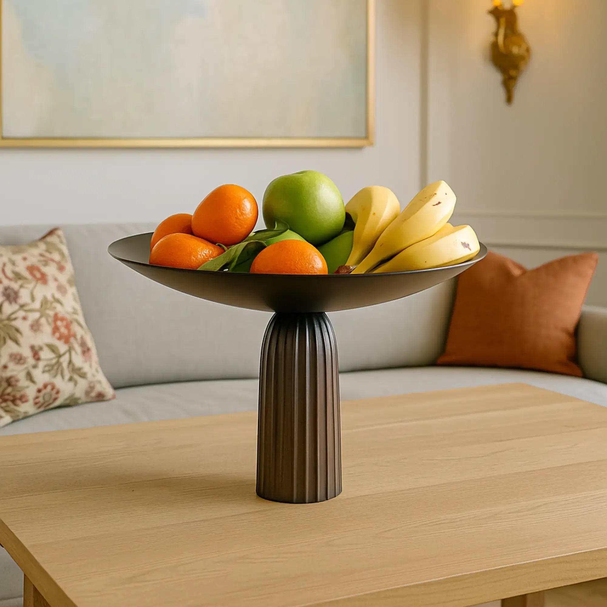 Runde-Schale - auf Relief Fuß - Edle Runde Obstschale Metallschale Kaktus