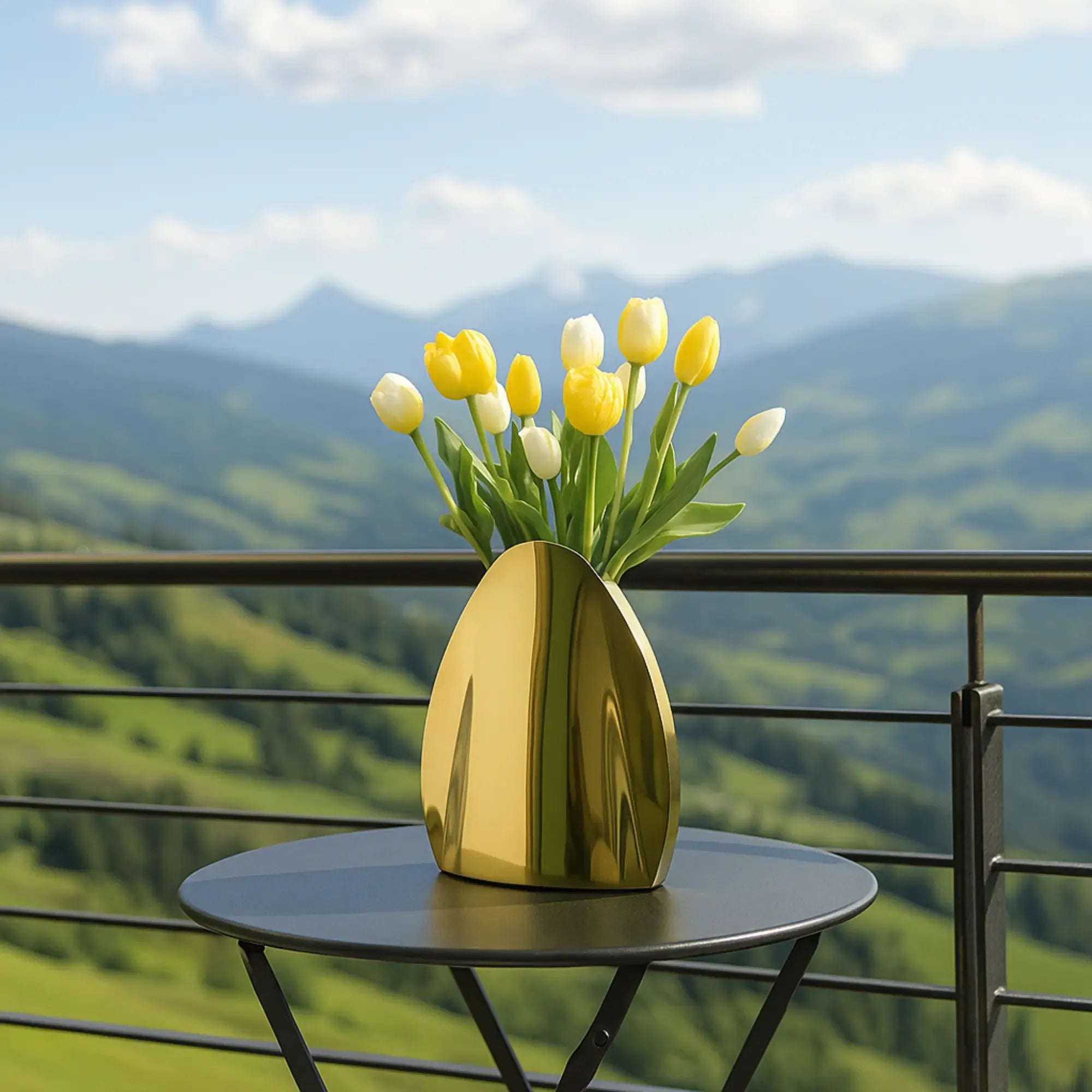 Edelstahlvase - goldglänzend - Tischvase oval edle Dekorationvase Calcolo