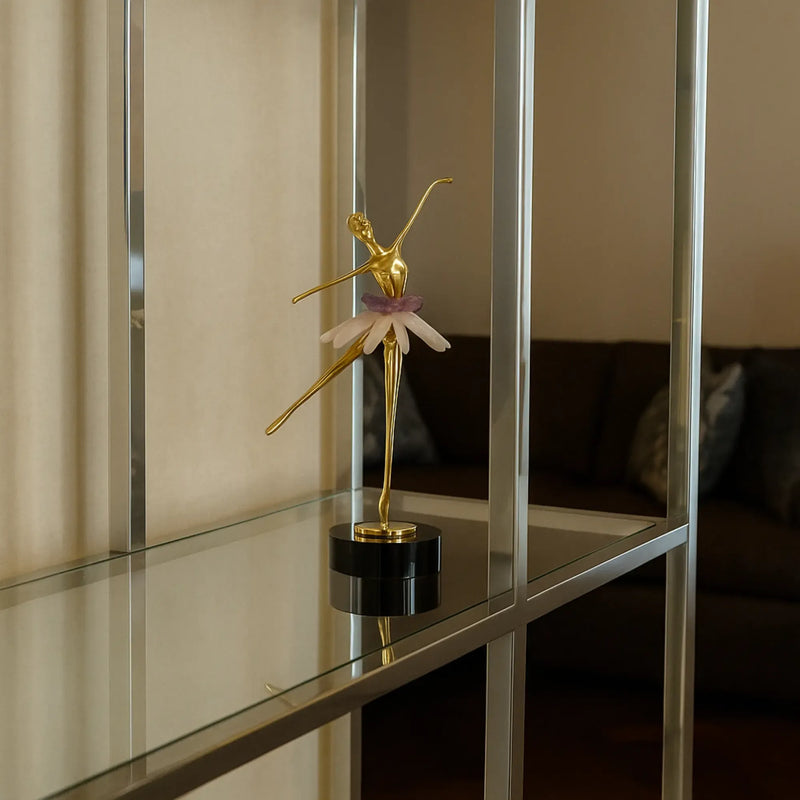 Dekofigur Ballerina – Edle Tänzerin Skulptur stehend – Regal Dekoobjekt in Gold