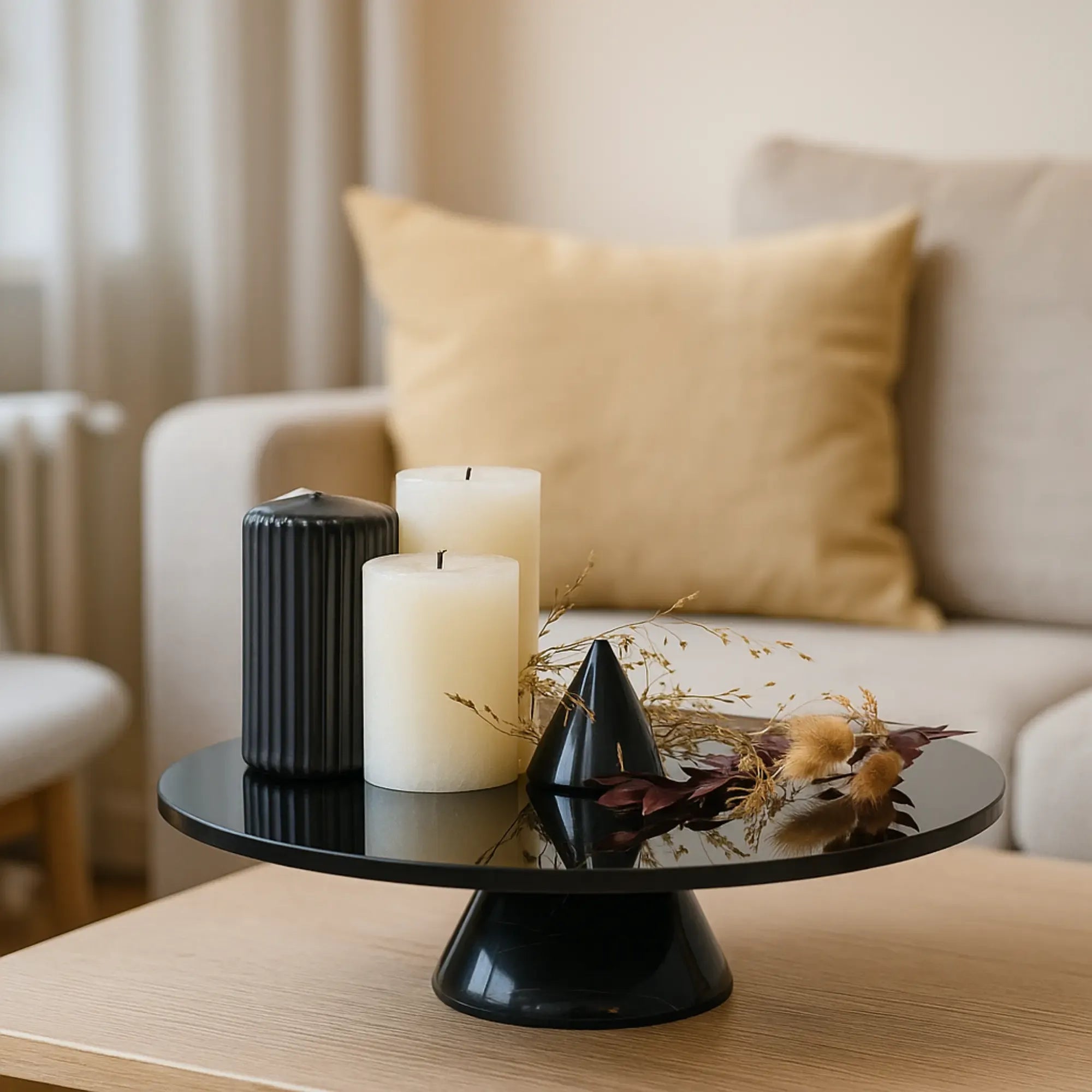 Servierplatte - rund mit Marmorfuß - Rauchglas Tortenplatte Dekoteller Équilibre Noir