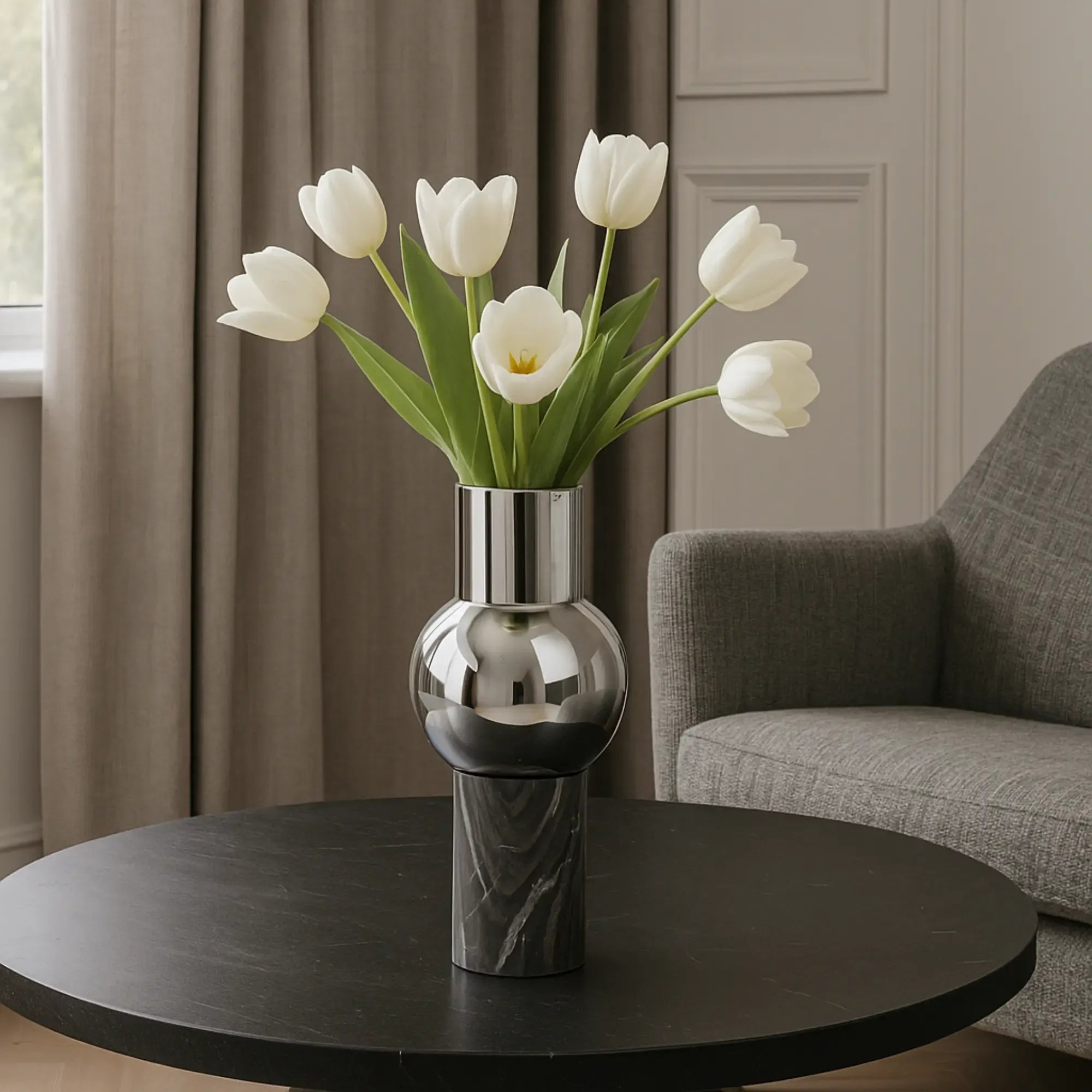 Vase - mit Marmorgestell - Runde Tischvase Edelstahlvase Fatroly