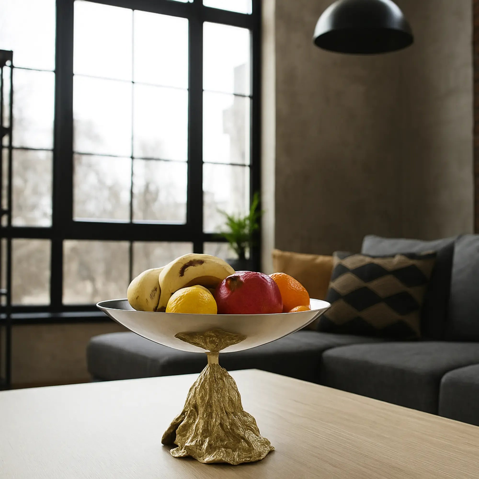 Fruchtschale - mit Goldfuß - Runde Designer Obstschale Stavro