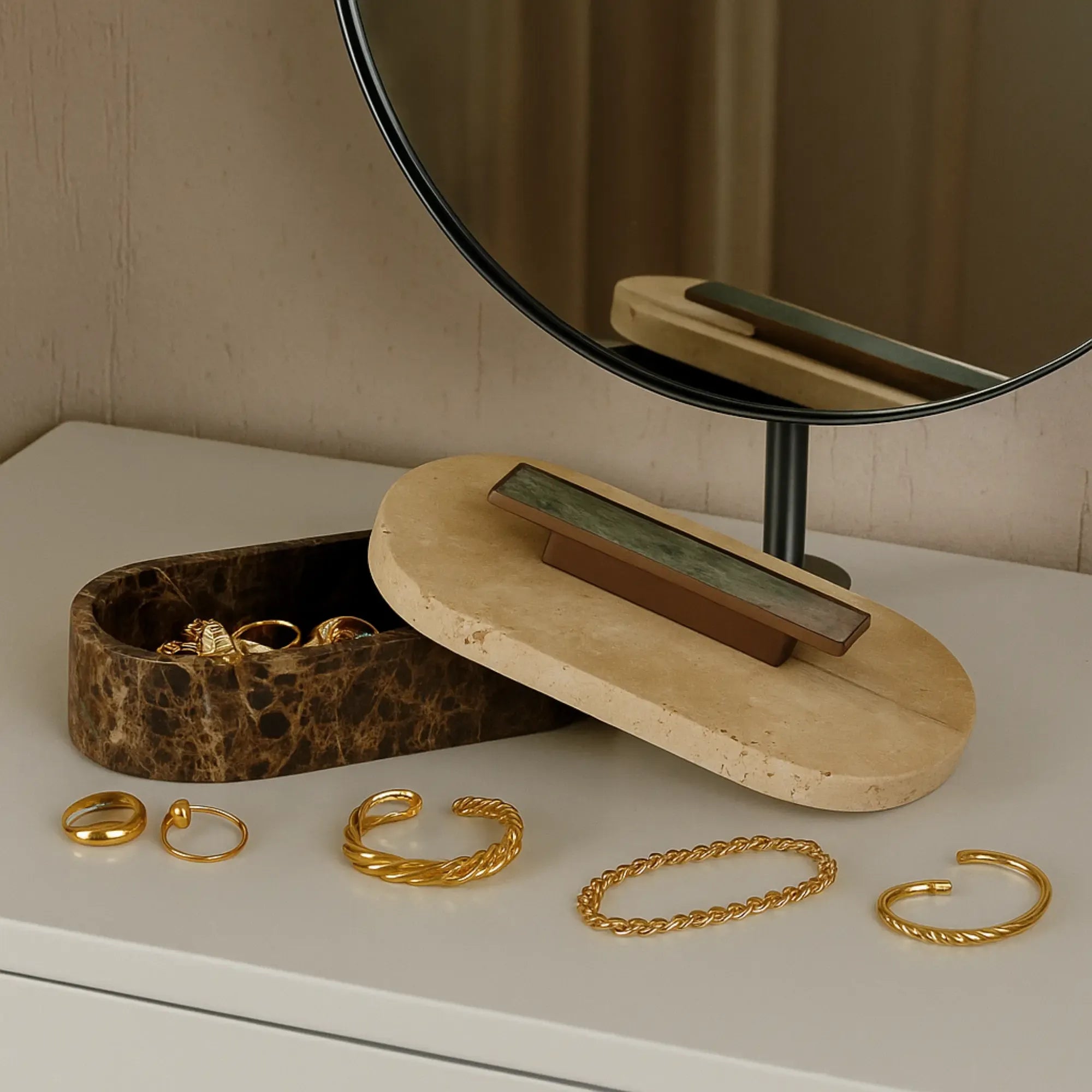 Marmordose - oval mit Deckel - Marmor-Schmuckkästchen schöne Box Roma Duo