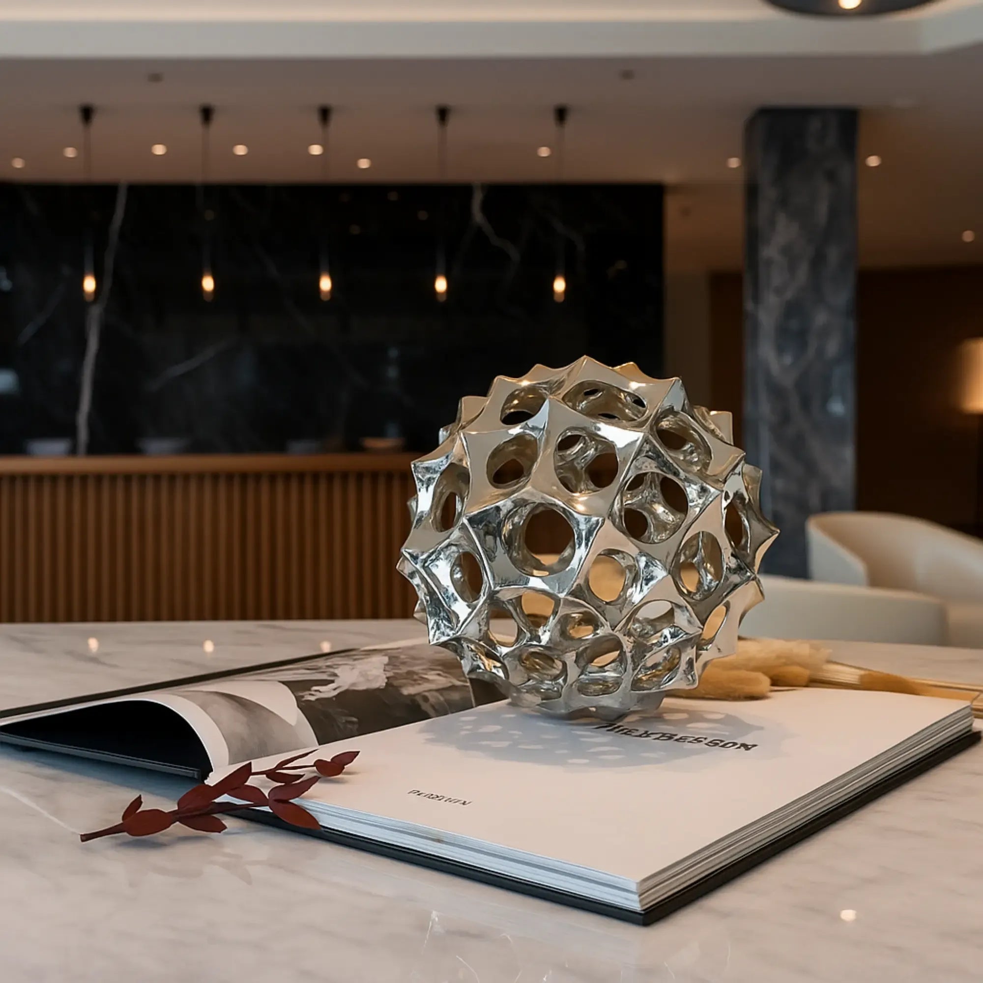 Dekokugel - glänzende Spitzform - Abstrake Tischdeko Designerkugel Sphère Argentée Default Title