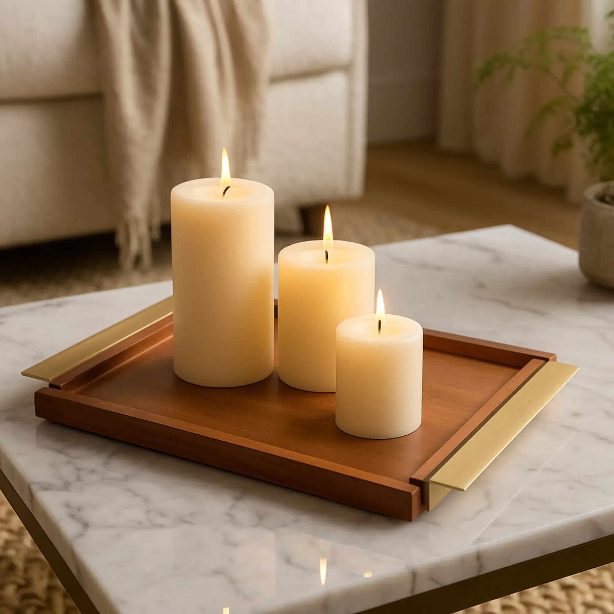 Serviertablett - Walnuss mit Goldgriffen - Edles deko Tablett rechteckiges Holztablett Plateau Doré