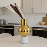 Vase - mit Marmorgestell goldene - runde Tischvase Edelstahlvase Fatroly Goldi