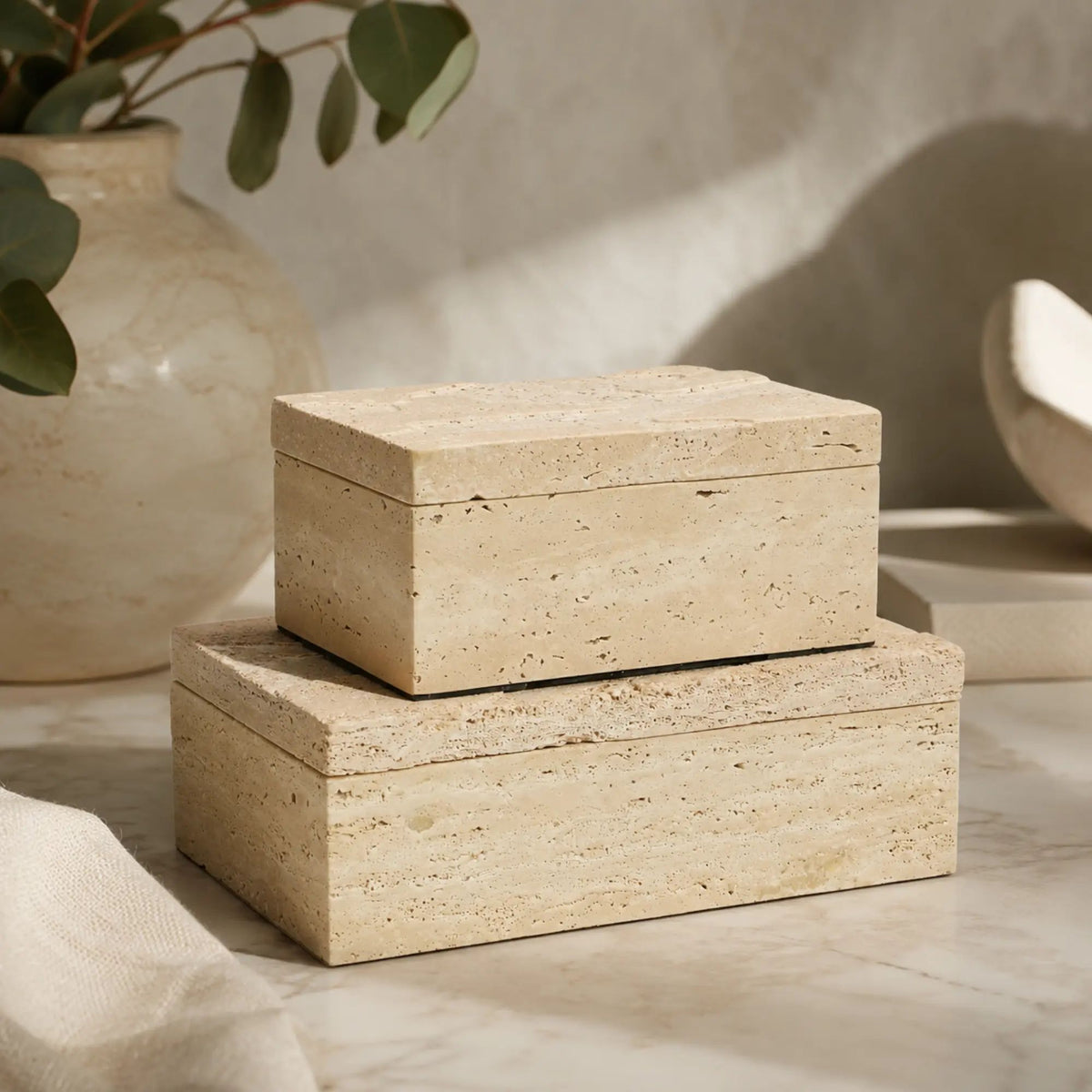 Aufbewahrungsbox - Schmuckdose aus Naturstein - Minimalistische Steinbox Boîte Travertin Épure