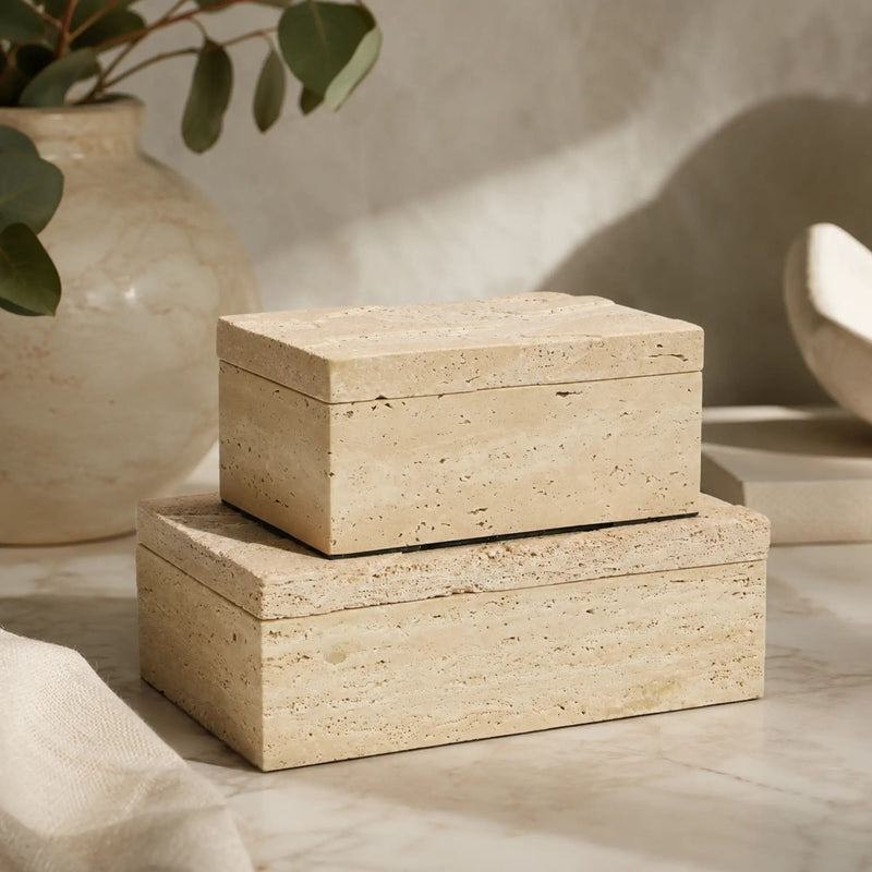 Aufbewahrungsbox - Schmuckdose aus Naturstein - Minimalistische Steinbox Boîte Travertin Épure