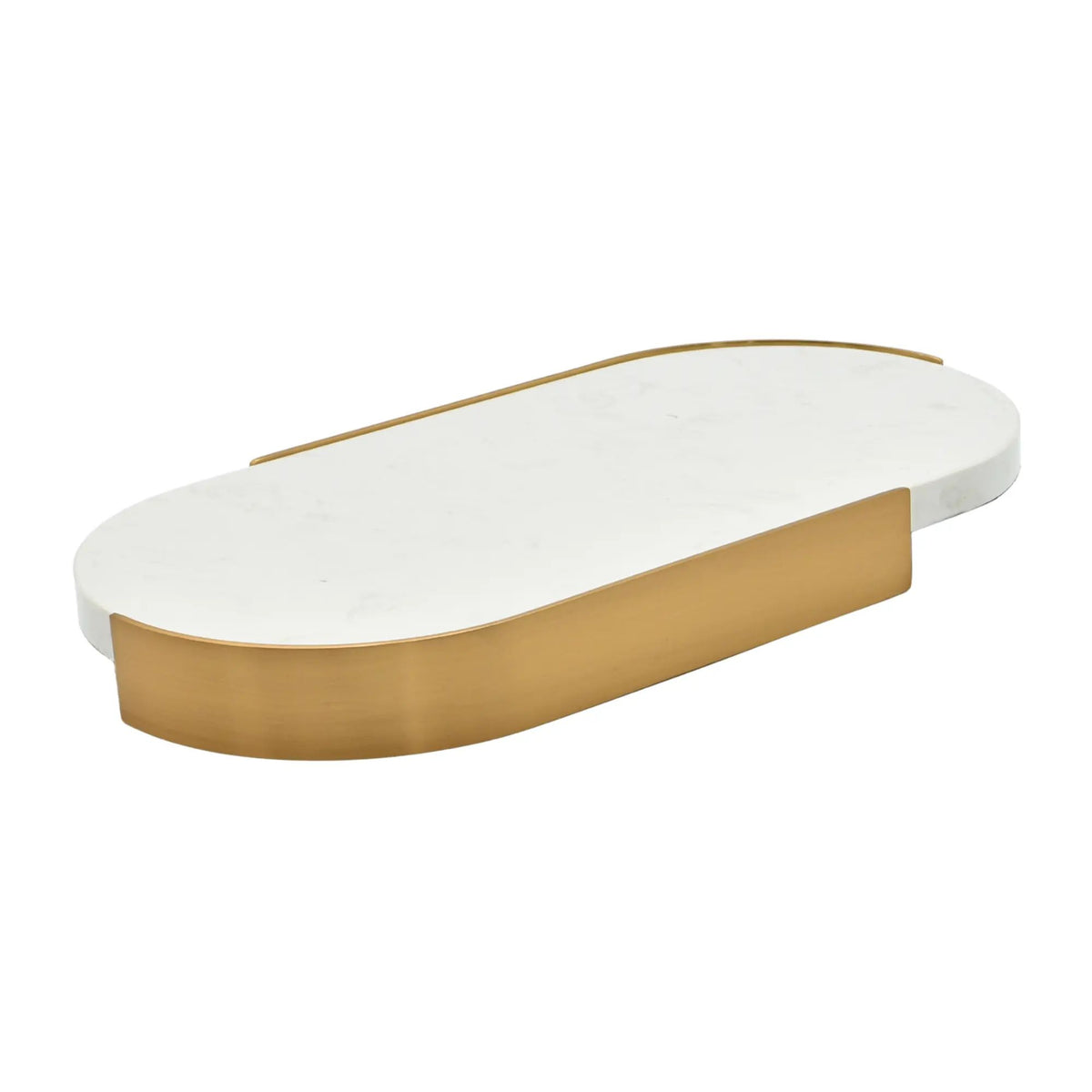 Marmortablett - oval mit Goldkante - Luxus Serviertablett Dekorationsplatte Plateau Élégance