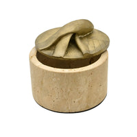Aufbewahrungsbox - Schmuckdose aus Naturstein mit Messing-Deckel - Runde Design-Dose Aurea Travertina