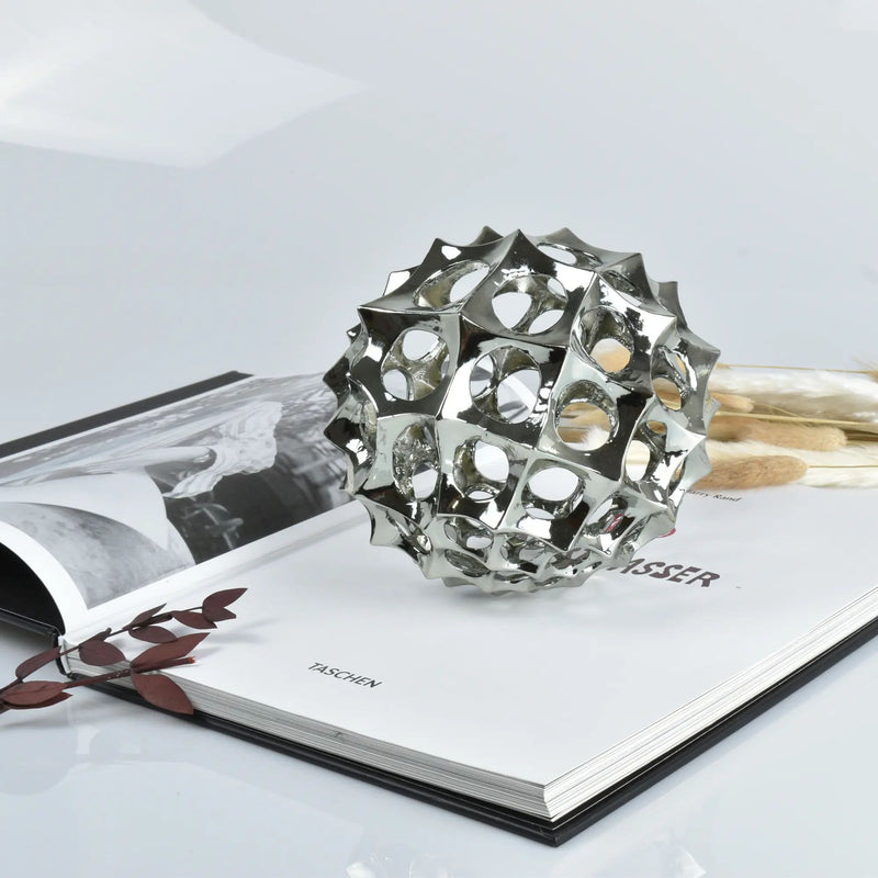 Dekokugel - glänzende Spitzform - Abstrake Tischdeko Designerkugel Sphère Argentée