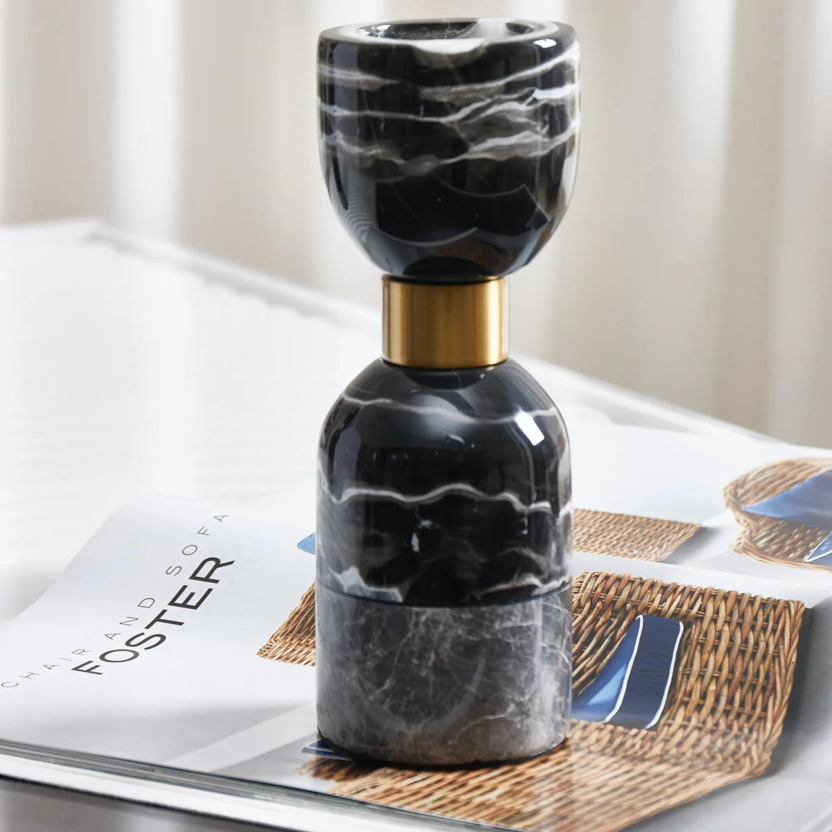 Kerzenständer - Marmor mit Goldakzent - Tischdeko Kerzenhalter edles Kerzenleuchter Obsidian Elegance
