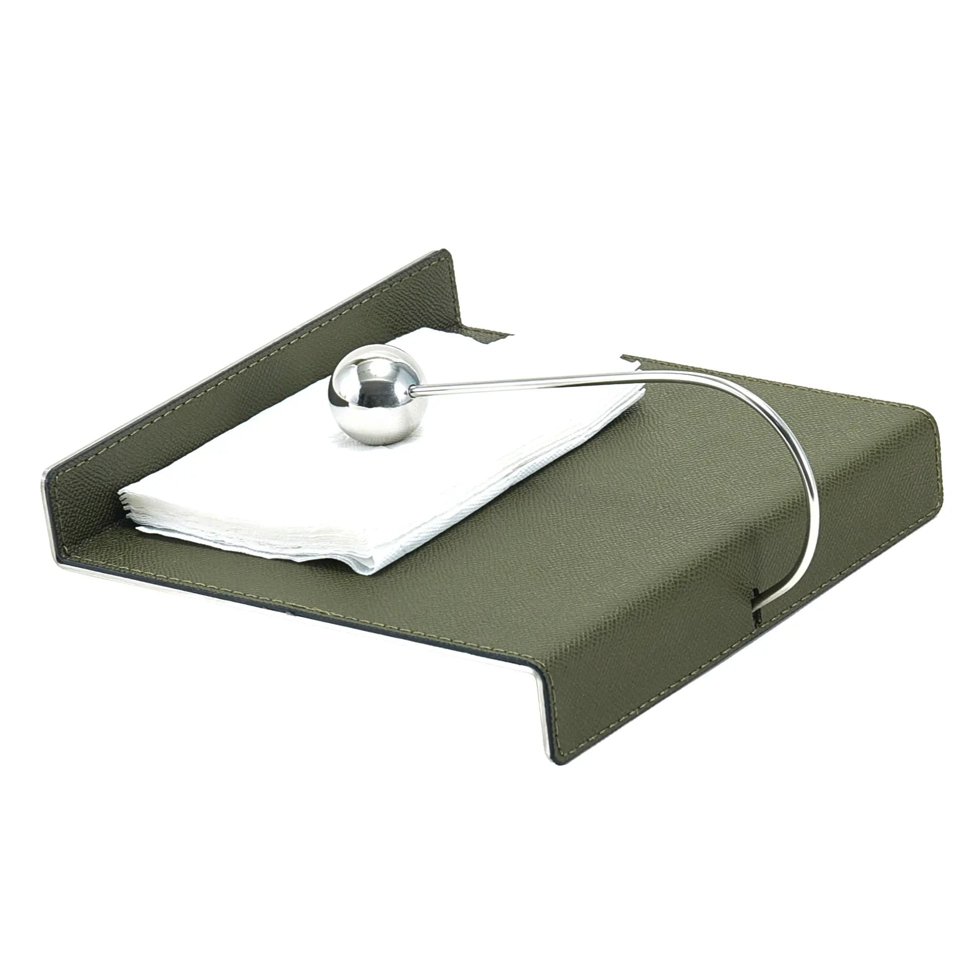 Serviettenhalter - Kunstleder Serviettenablage – Grün mit Edelstahl Kugelhalter – Design-Küchenaccessoire Equilibre Nan