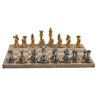 Schachspiel - Erlesenes Brettspiel – Schach-Set auf Steinplatte mit Metallfiguren in Gold & Silber Aurea Argentum Classique