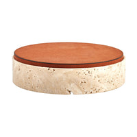 Aufbewahrungsbox - rund mit Lederdeckel - Terracotta Aufbewahrungsdose Naturstein Schmuckkästchen Linea Luxe