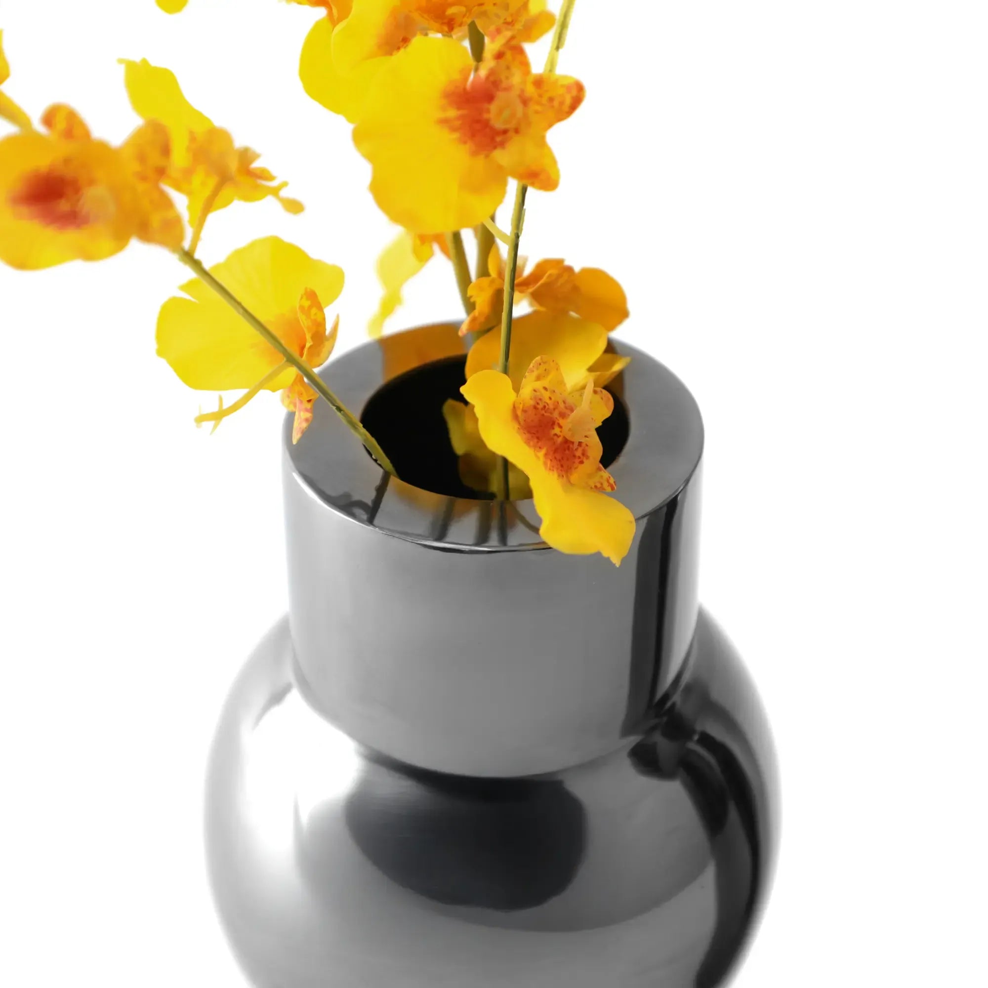 Edelstahlvase - rund Silber - Glänzende Designervase Loft Tischvase Reflective Arc