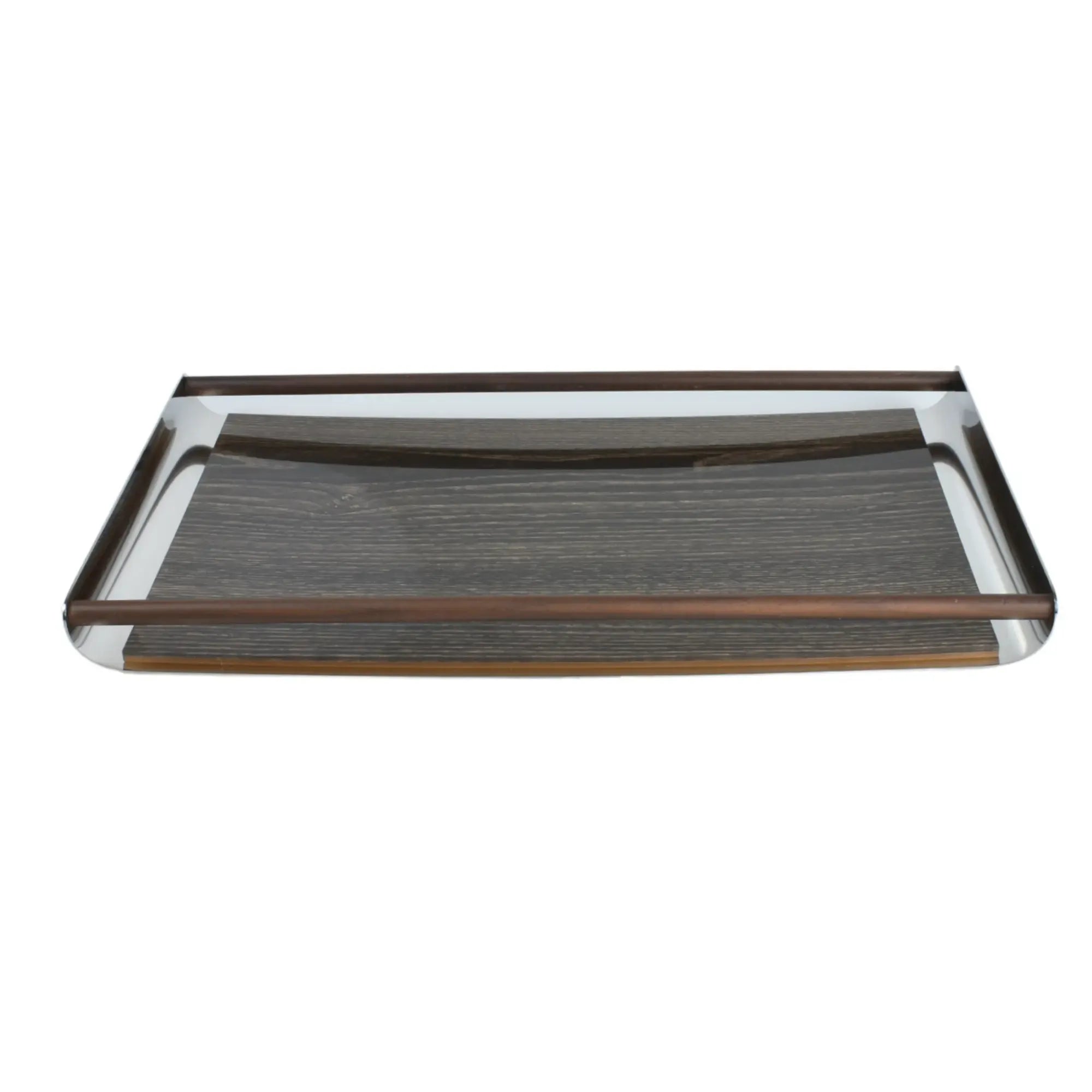 Serviertablett - rechteckig mit Holzgriffen - Holz-Edelstahltablett Deko-Tablett Holzmaserung Tray Perfecta