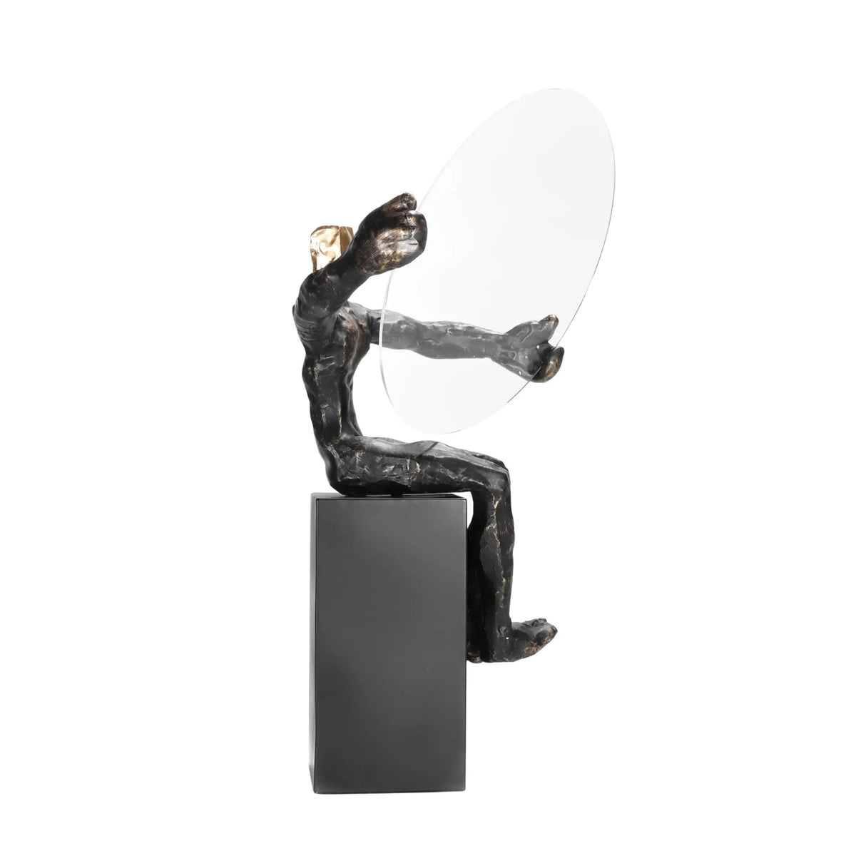 Dekofigur - sitzender Mensch - Sitzende Deko Menschfigur mit Glasscheibe Homme Éthéré