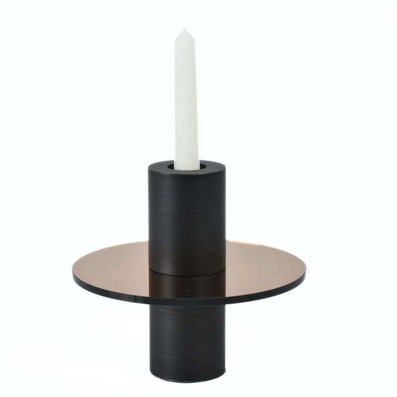 Kerzenständer - mit Kupfer Glasplatte - Design Kerzenhalter rund Edelstahl Portacandela Giro