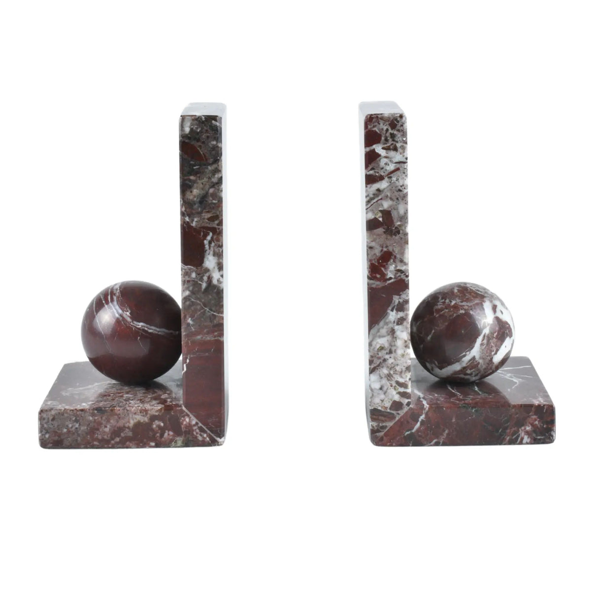 Buchstütze - aus kirschroten Marmor - Buchhalter mit Marmorkugel Naturstein Stütze Rosso