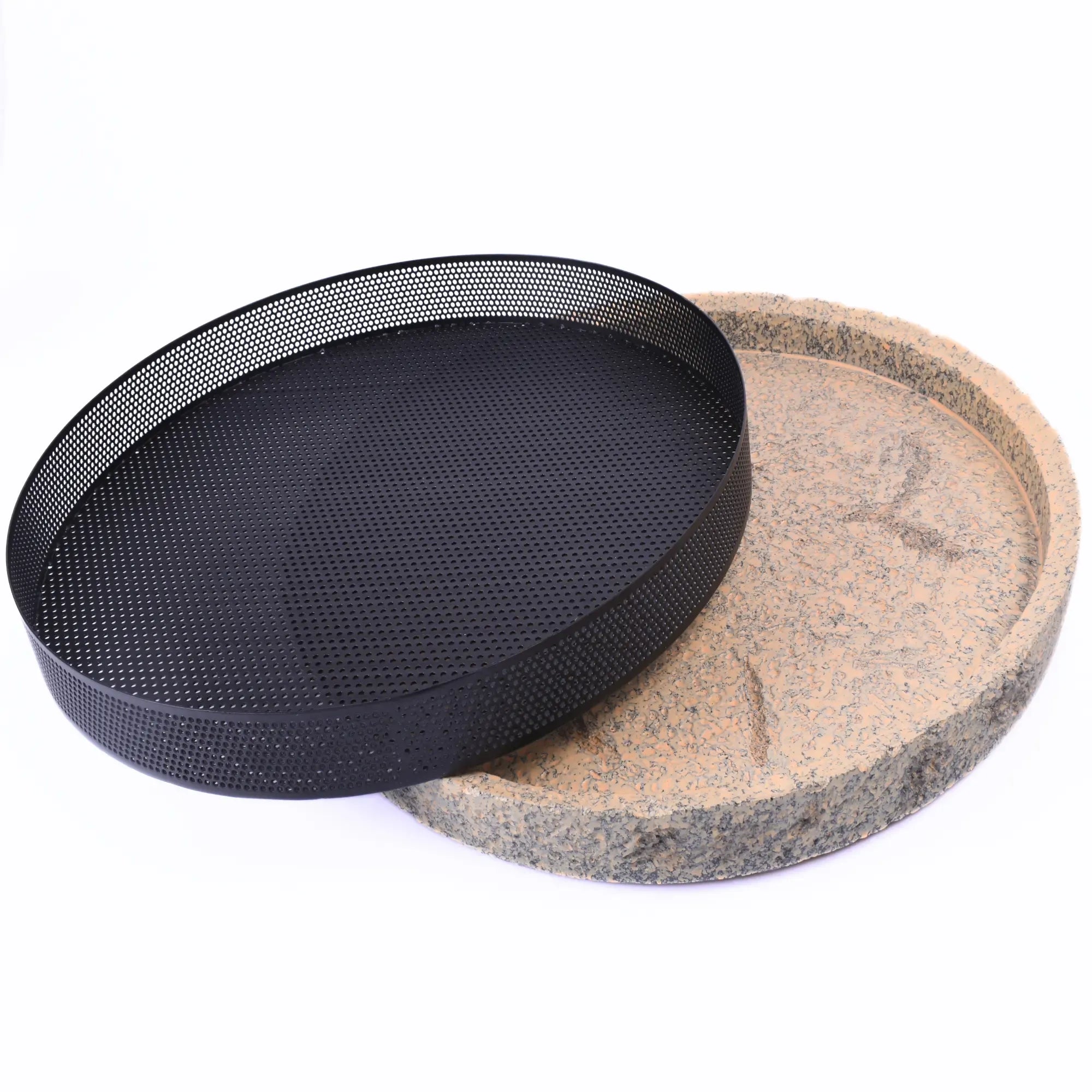 Serviertablett - rund 35cm - Kleines Dekotablett Marmoroptik Tablett Terra Mesh