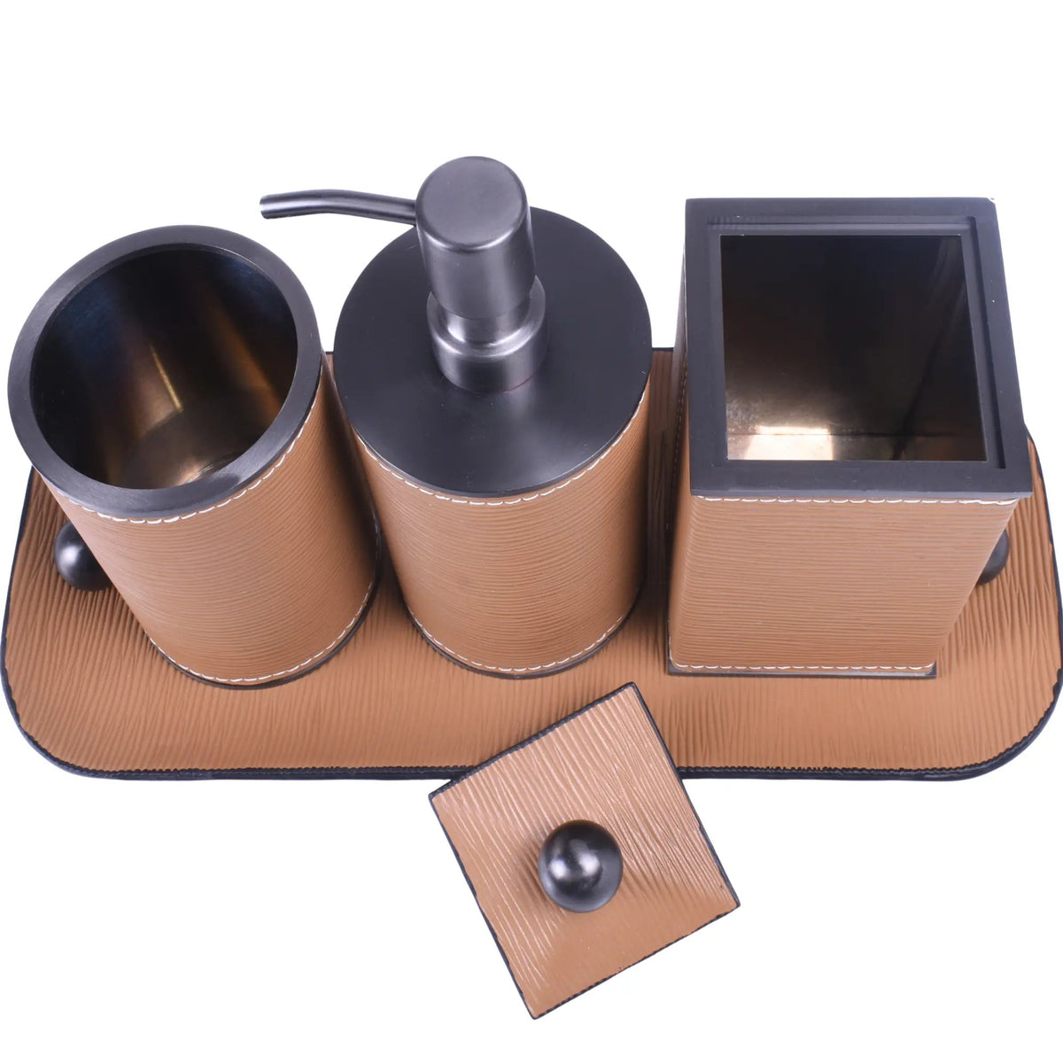 Baddeko-Set - aus 4 Teilen - Luxus Feinleder Badset Seifenspender Eleganza Bath