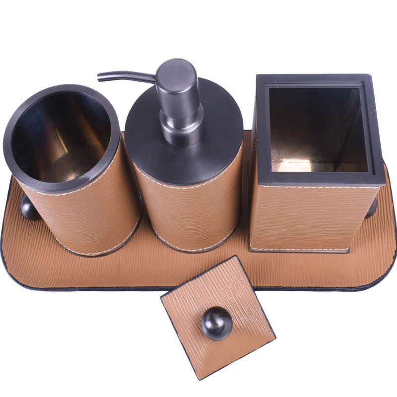 Baddeko-Set - aus 4 Teilen - Luxus Feinleder Badset Seifenspender Eleganza Bath