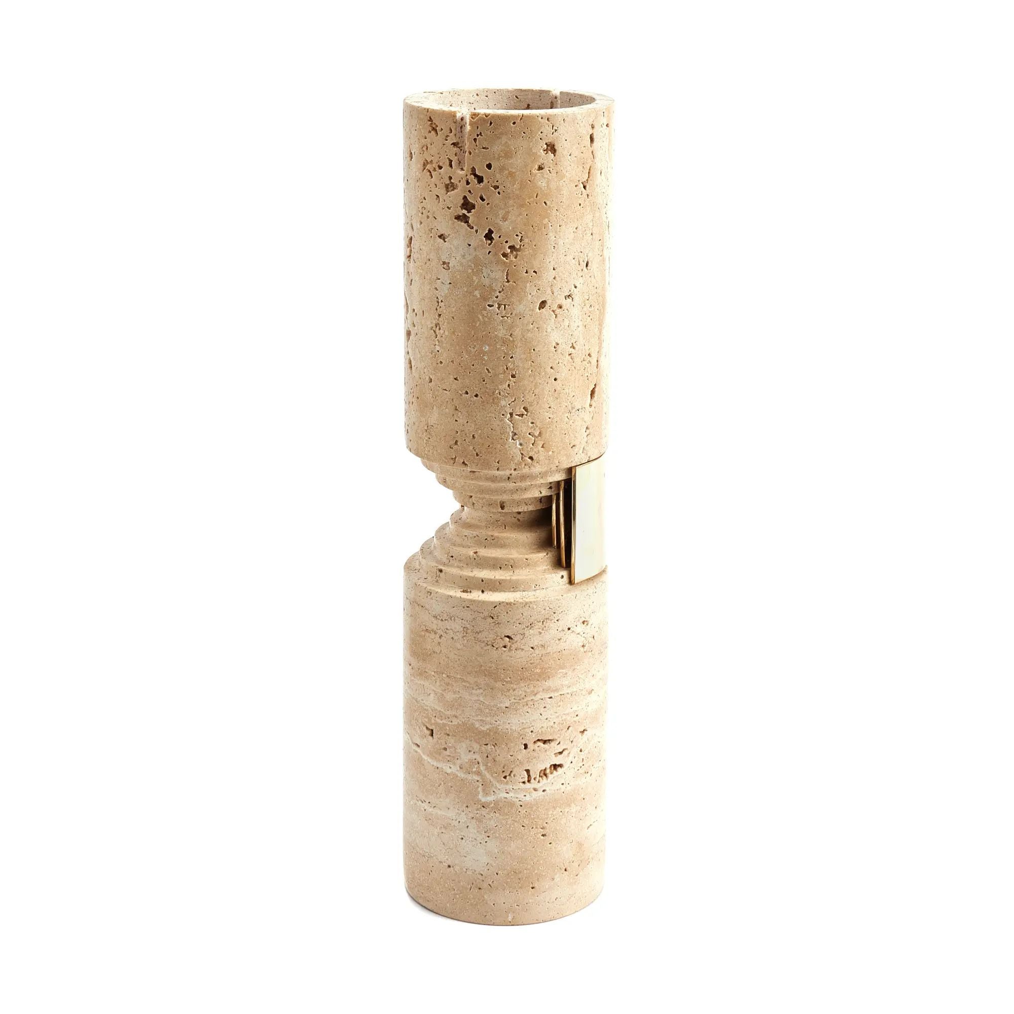Dekovase - mit Goldakzenten - Große Natursteinvase Travertin Designvase Argos Default Title