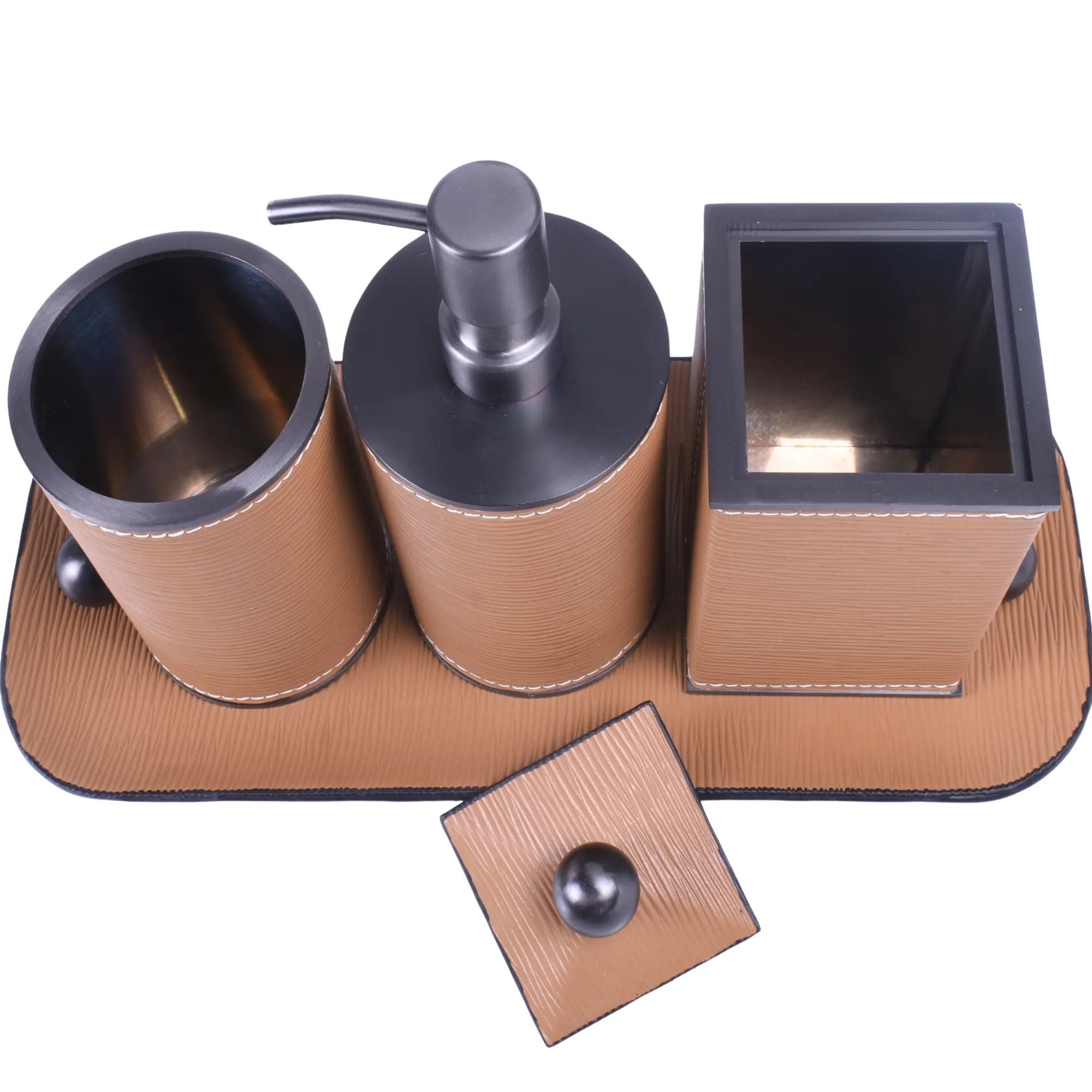 Baddeko-Set - aus 4 Teilen - Luxus Feinleder Badset Seifenspender Eleganza Bath Default Title