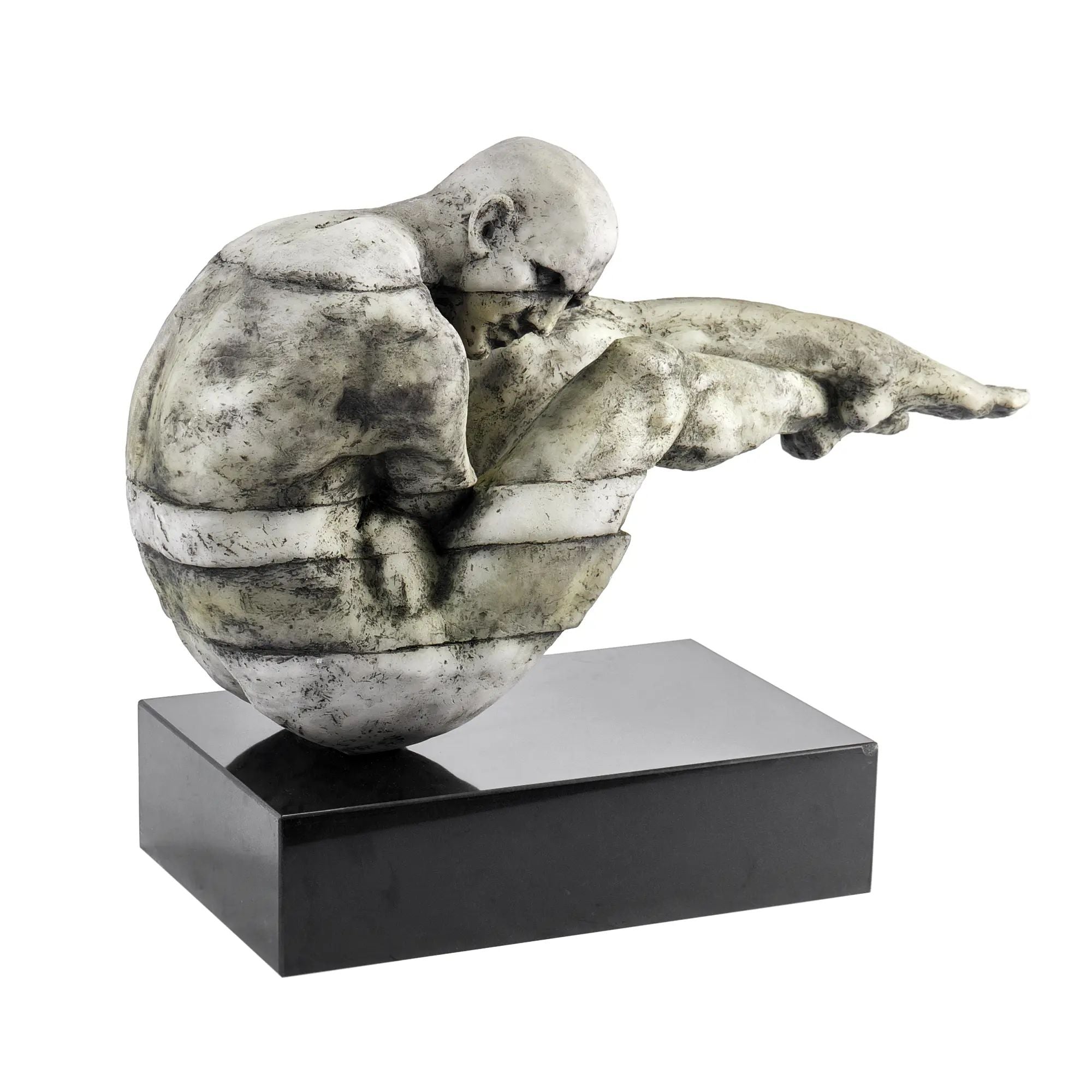 Kunststein-Skulptur - gebeugte Menschenfigur - Kunststein auf Sockel Human Arc Grau