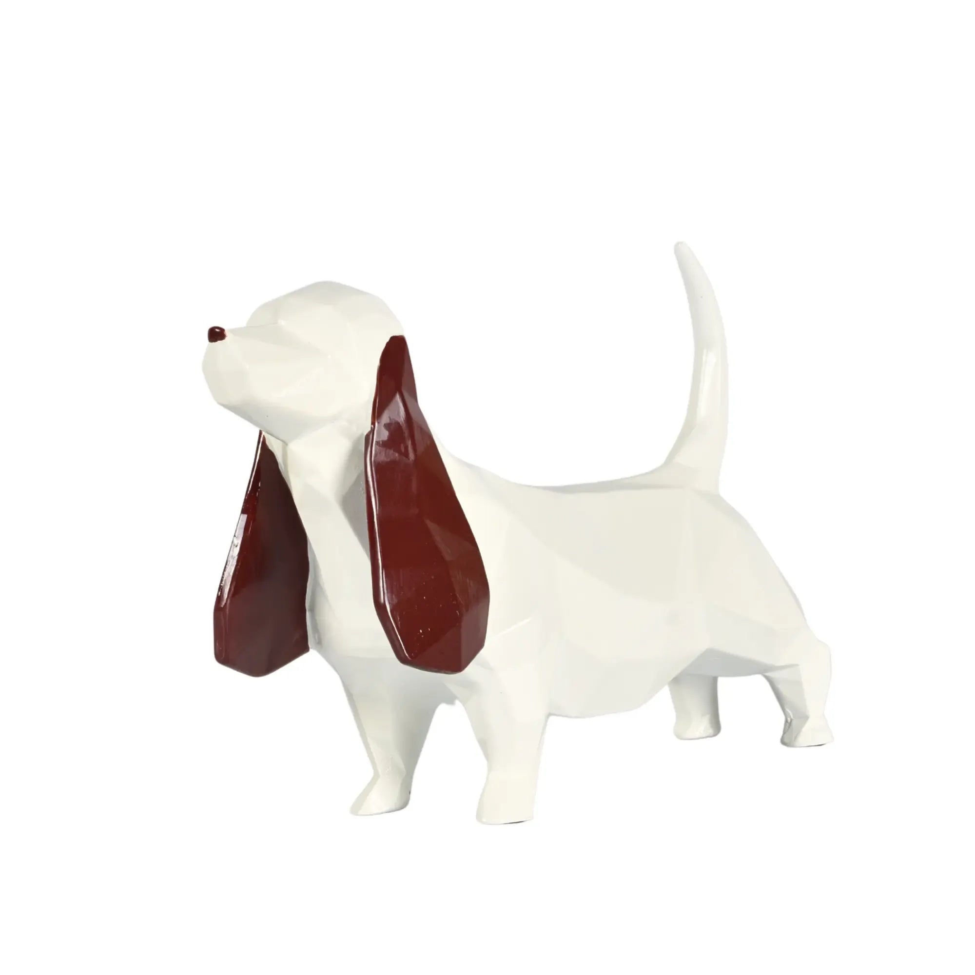 Tierfigur - Dackel - Hundfigur eckig mit Gold oder Roten ohren Teckel Weiss-Rot