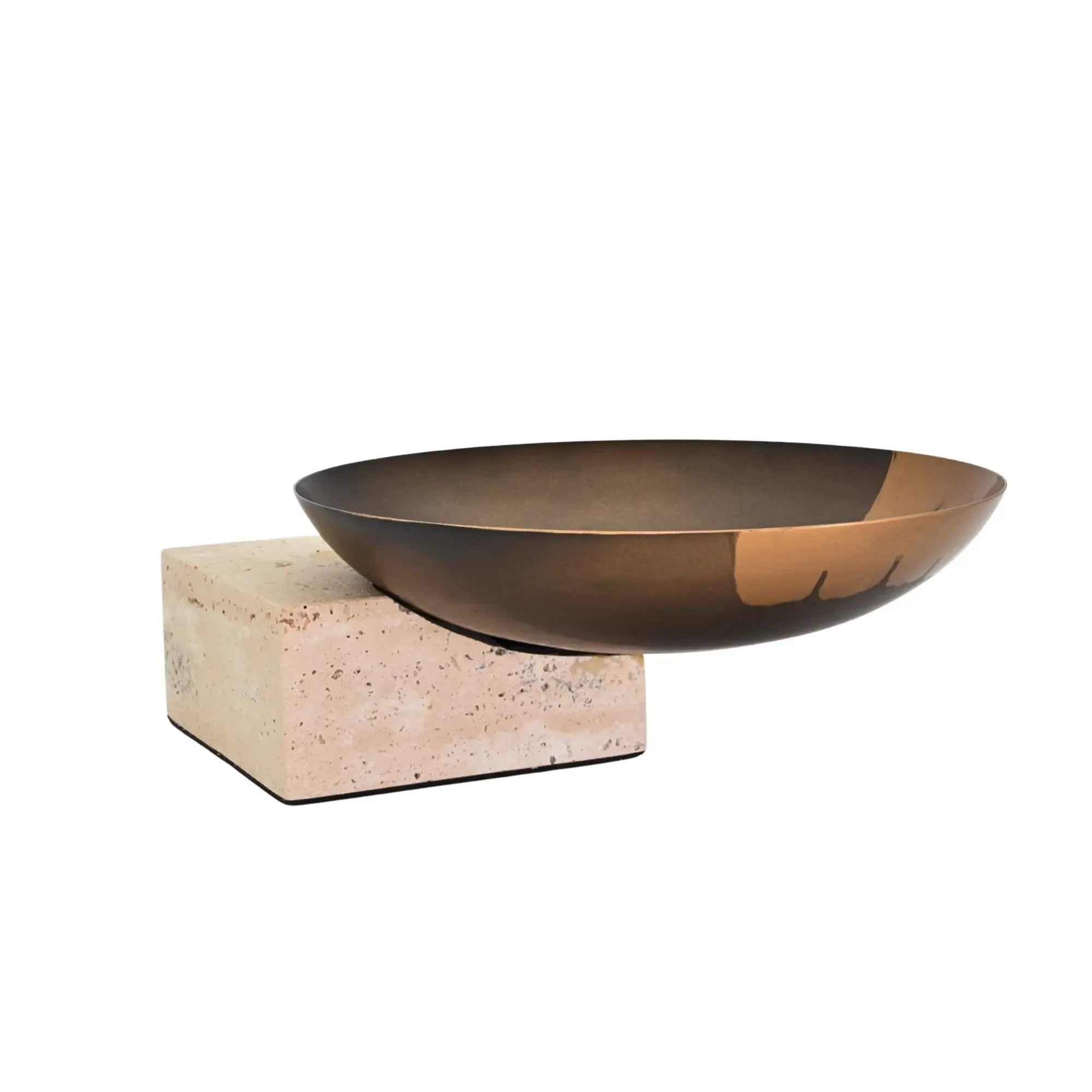 Runde-Schale - mit Travertinsockel - Unikale Dekoschale bronze Obstschale Romano